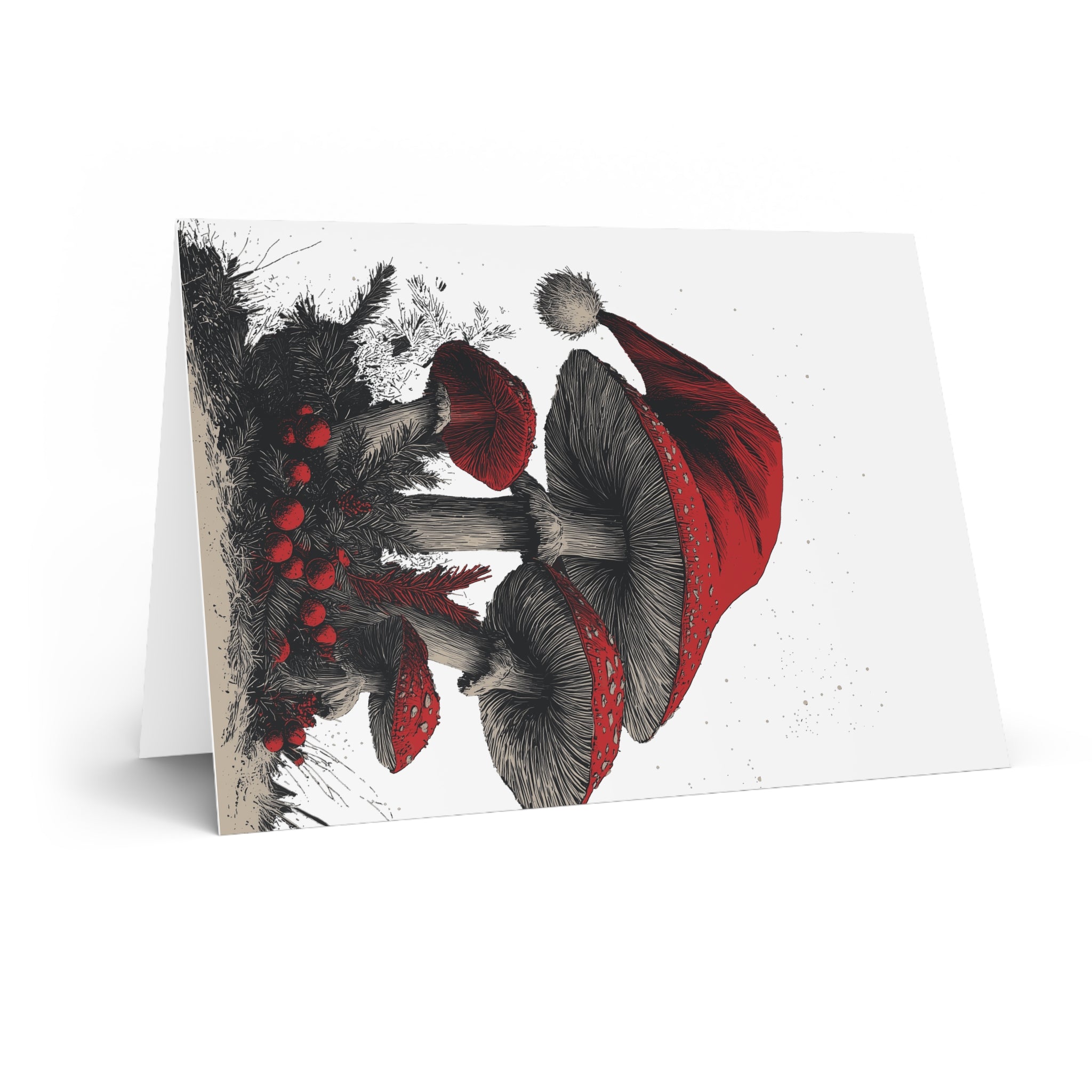 Moonlit Mycological Dreamscape: Whimsical Woodland Fungi, Festive Holiday Illustration, Etched Celestial Botanical Scene | Custom Orders