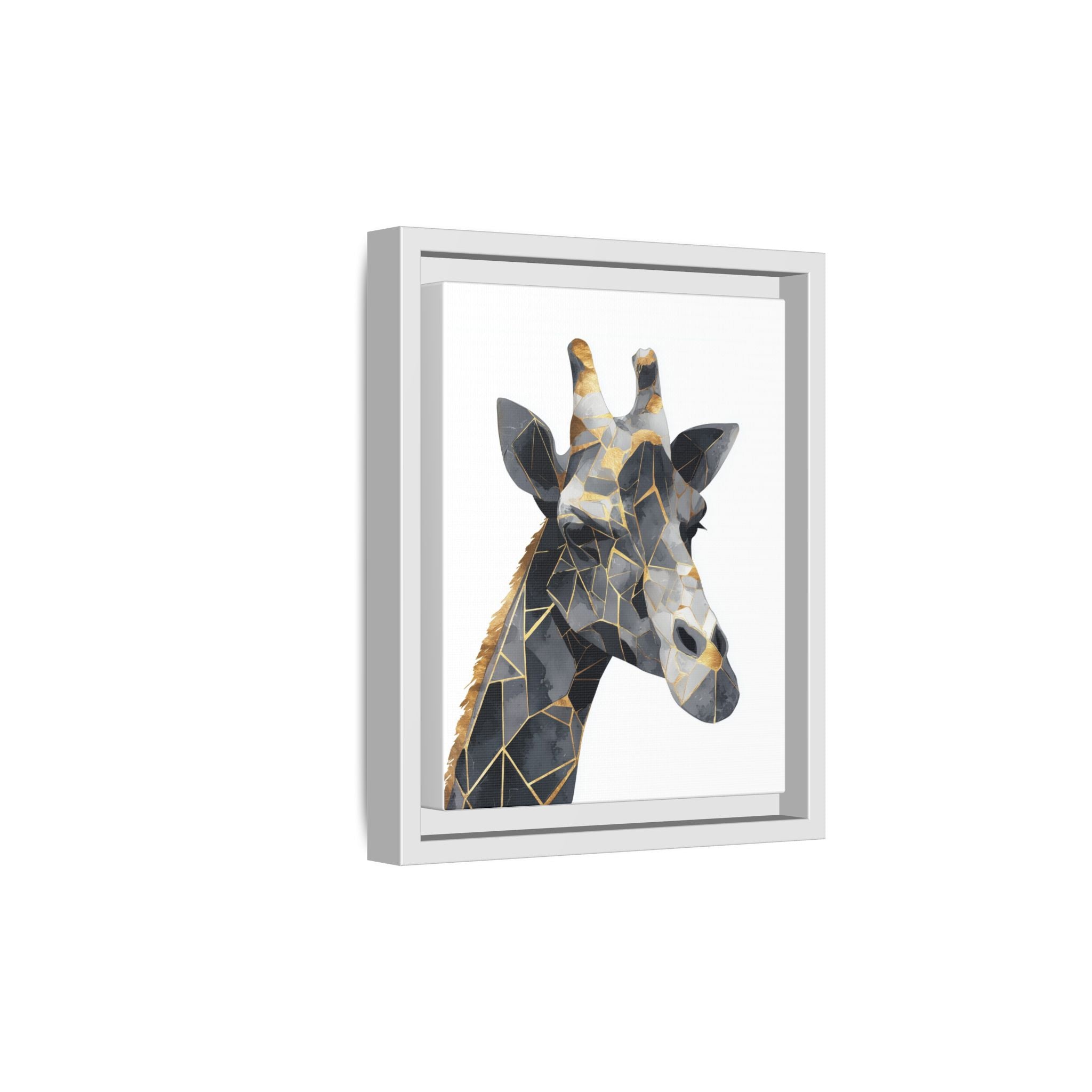 Geometric Giraffe Mosaic Framed Print : Contemporary Cubist Animal Portrait, Metallic Gold Angular Design   |   Custom Orders Available
