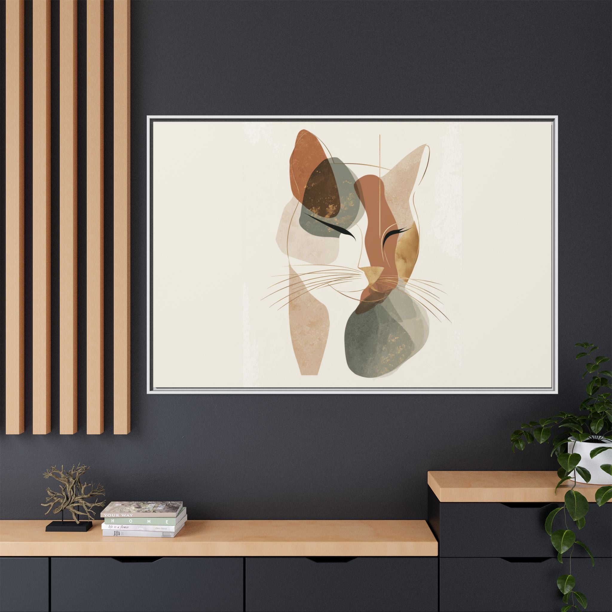 Feline Geometry: Abstract Cat Portrait, Minimalist Earth Tones   |  Personalized & Custom Orders Available