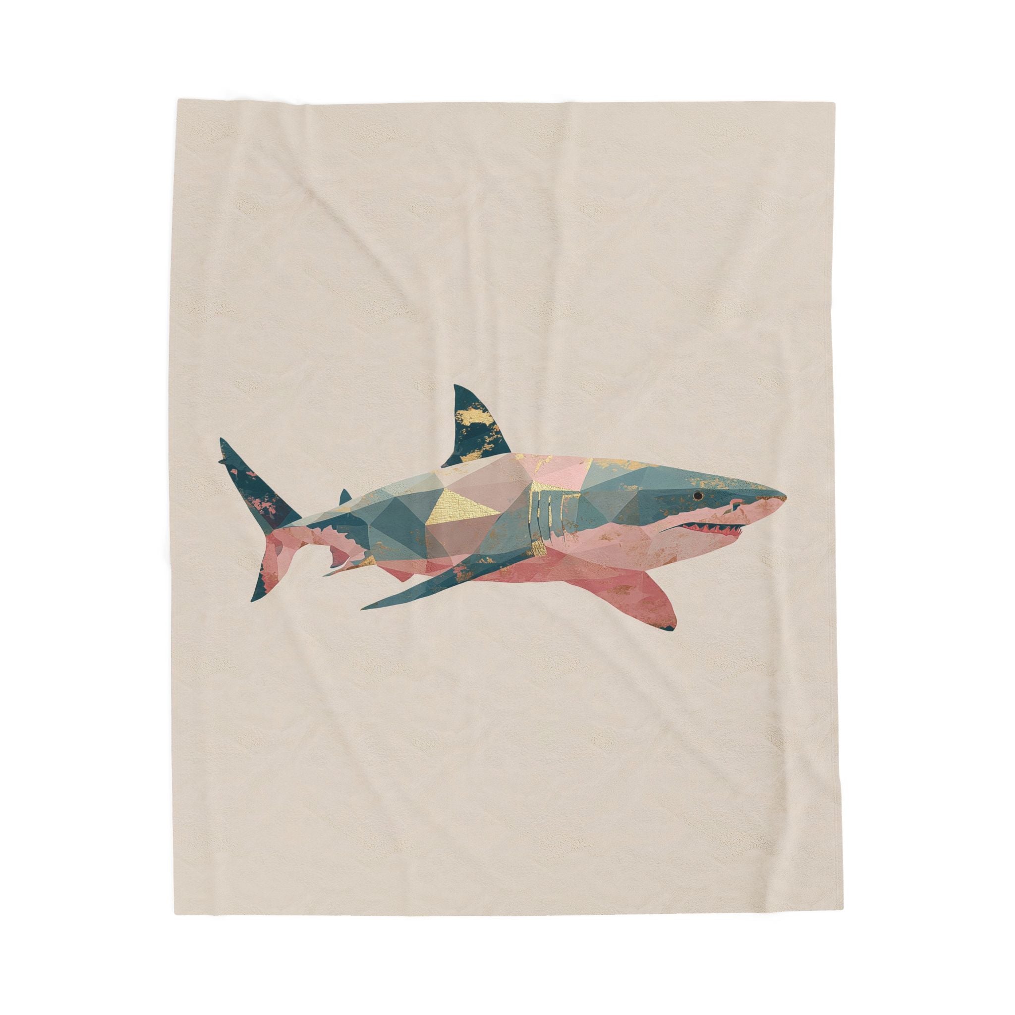 Velveteen Plush Blanket, Geometric Abstract Pastel Shark Throw, Bedspread, Bed Cover, Home Decor, Cozy Blanket