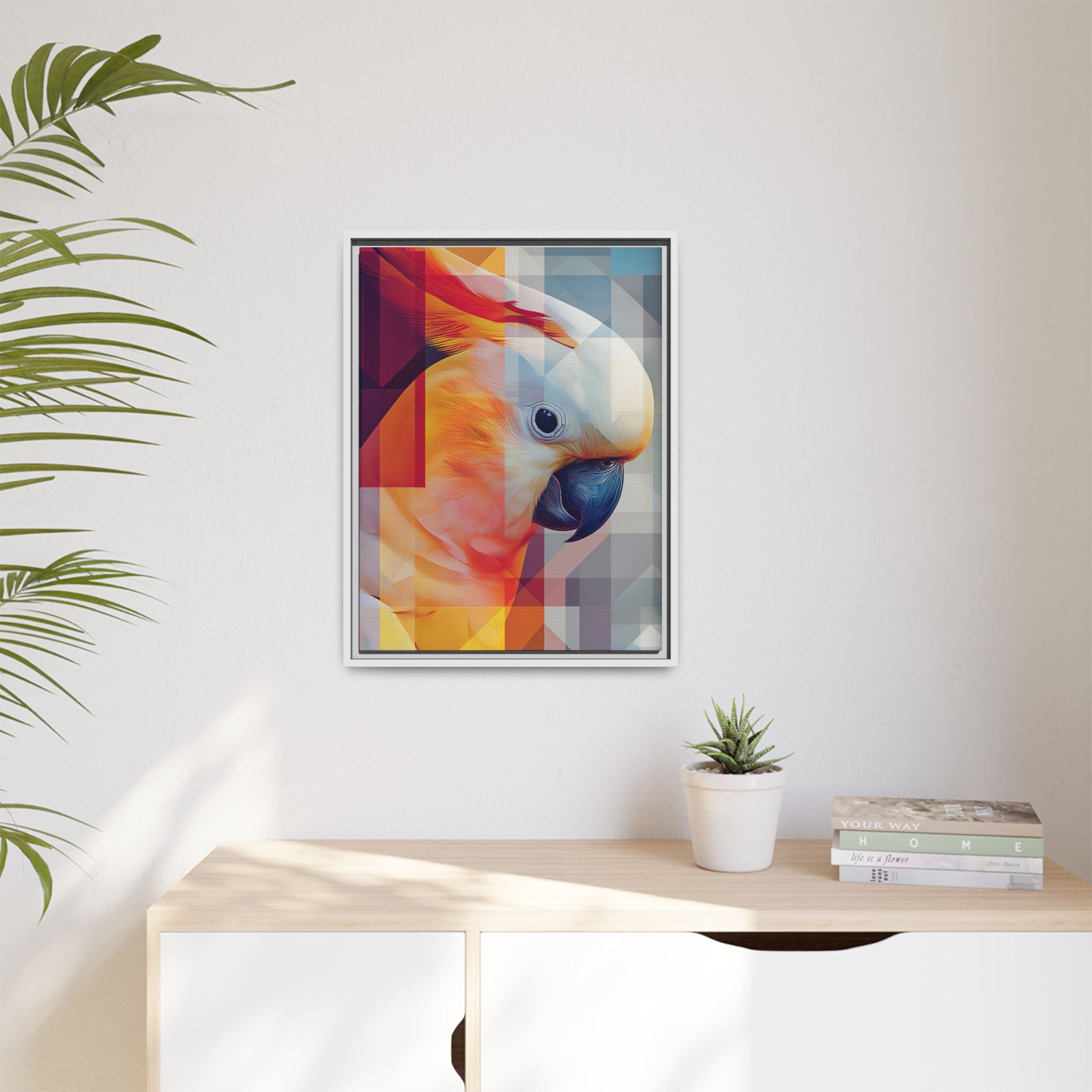 Prismatic Plume: Geometric Parrot Portrait, Digital Mosaic Abstraction   |    Custom Orders Available