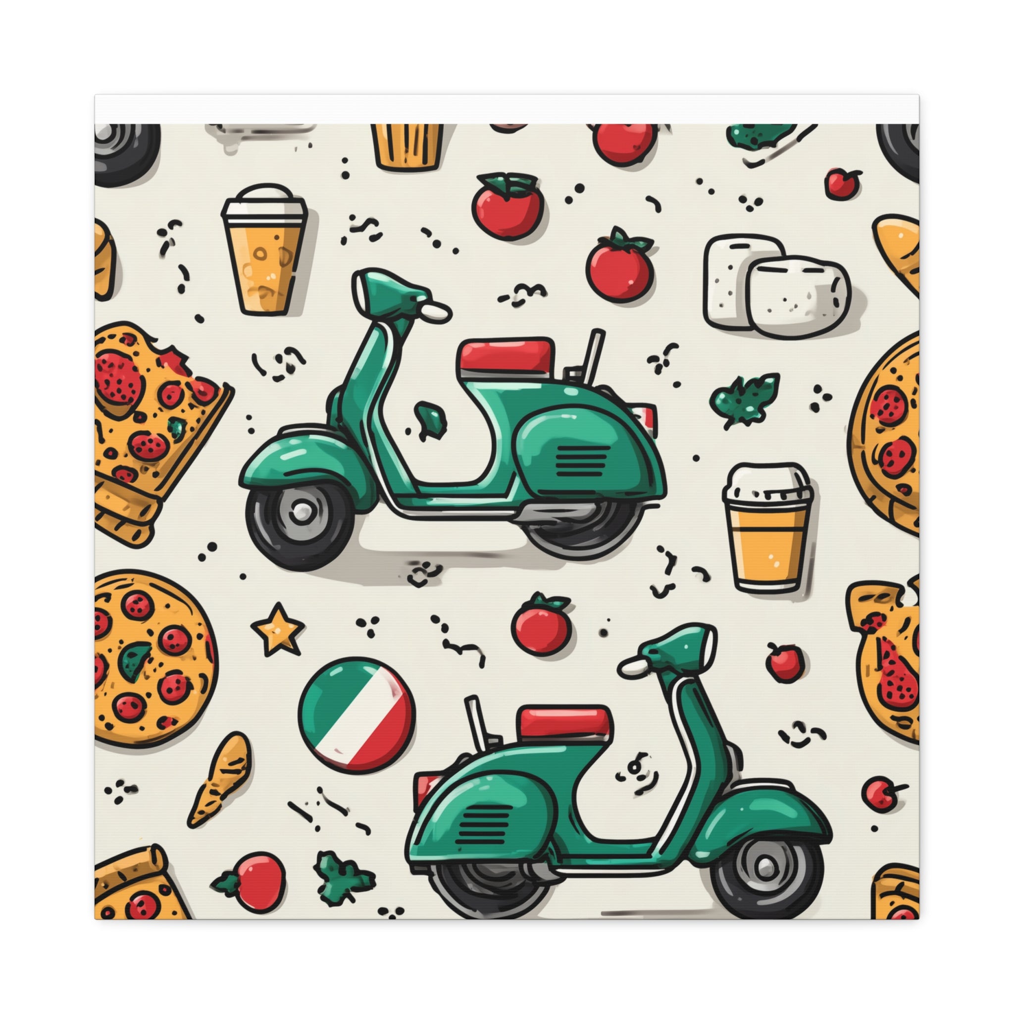 Vibrant Travel Nostalgia Canvas Art, Scooter Decor, Foodie Wall Art, Fun Home Decor, Gift for Adventurers, Kitchen Wall Hanging