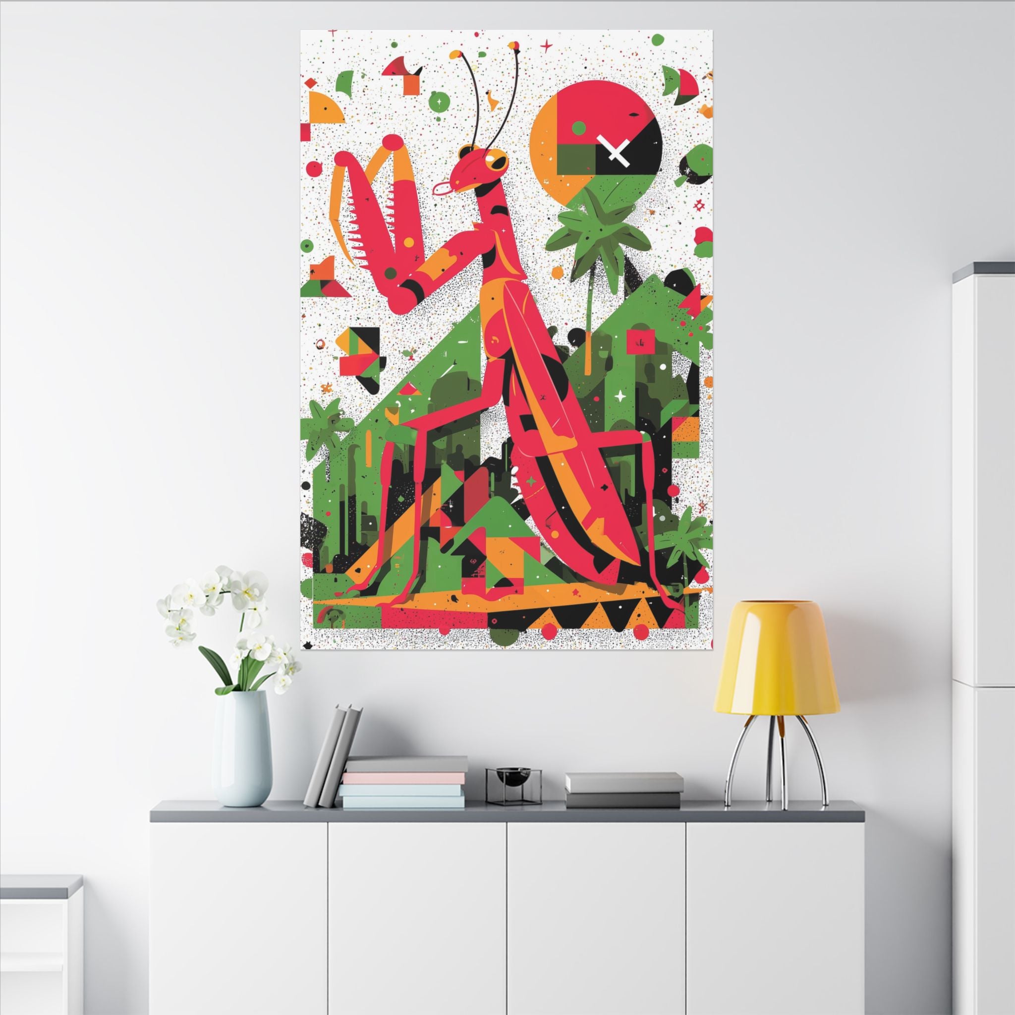 Geometric Praying Mantis: Cubist Insect Landscape, Digital Abstract Composition   |    Custom Orders Available