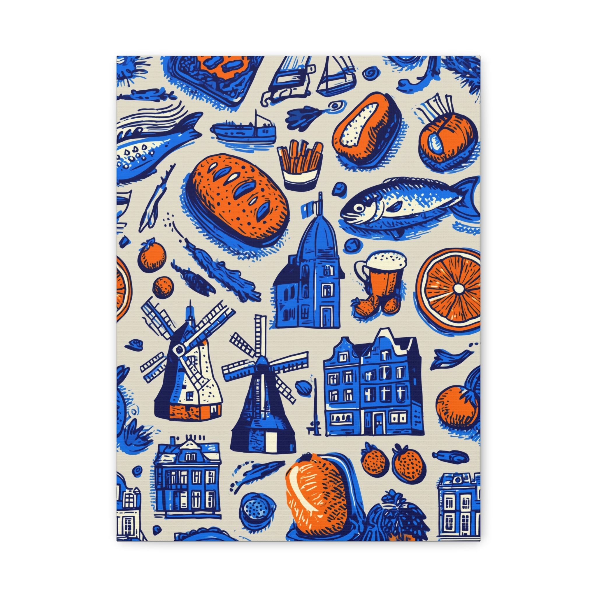 Dutch-Themed Matte Canvas Art Print, Wall Decor, Home Decor, Art Plaque, Gift for Food Lovers, Colorful Windmill Artwork