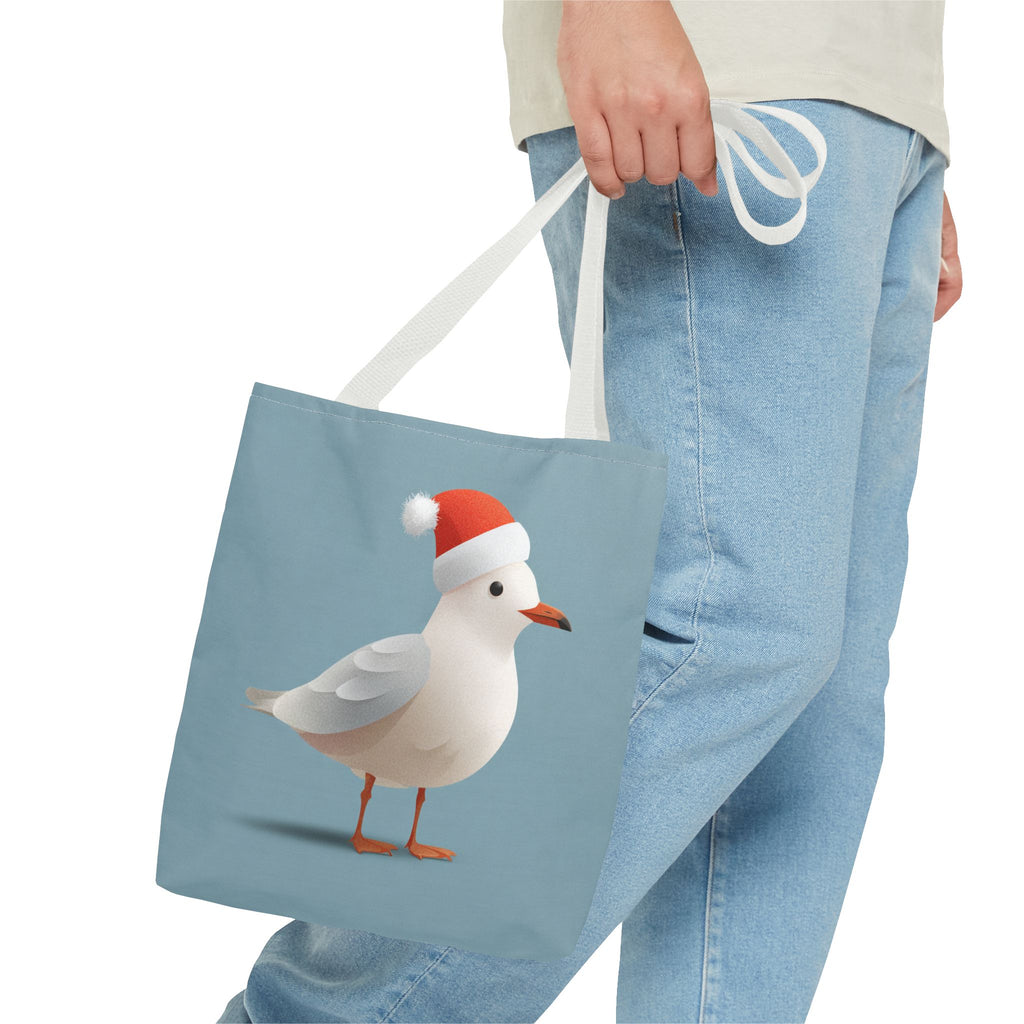 Christmas Seagull Tote Bag, Holiday Shopping Bag, Eco-Friendly Gift Bag, Cute Coastal Accessories, Winter Tote for Bird Lovers