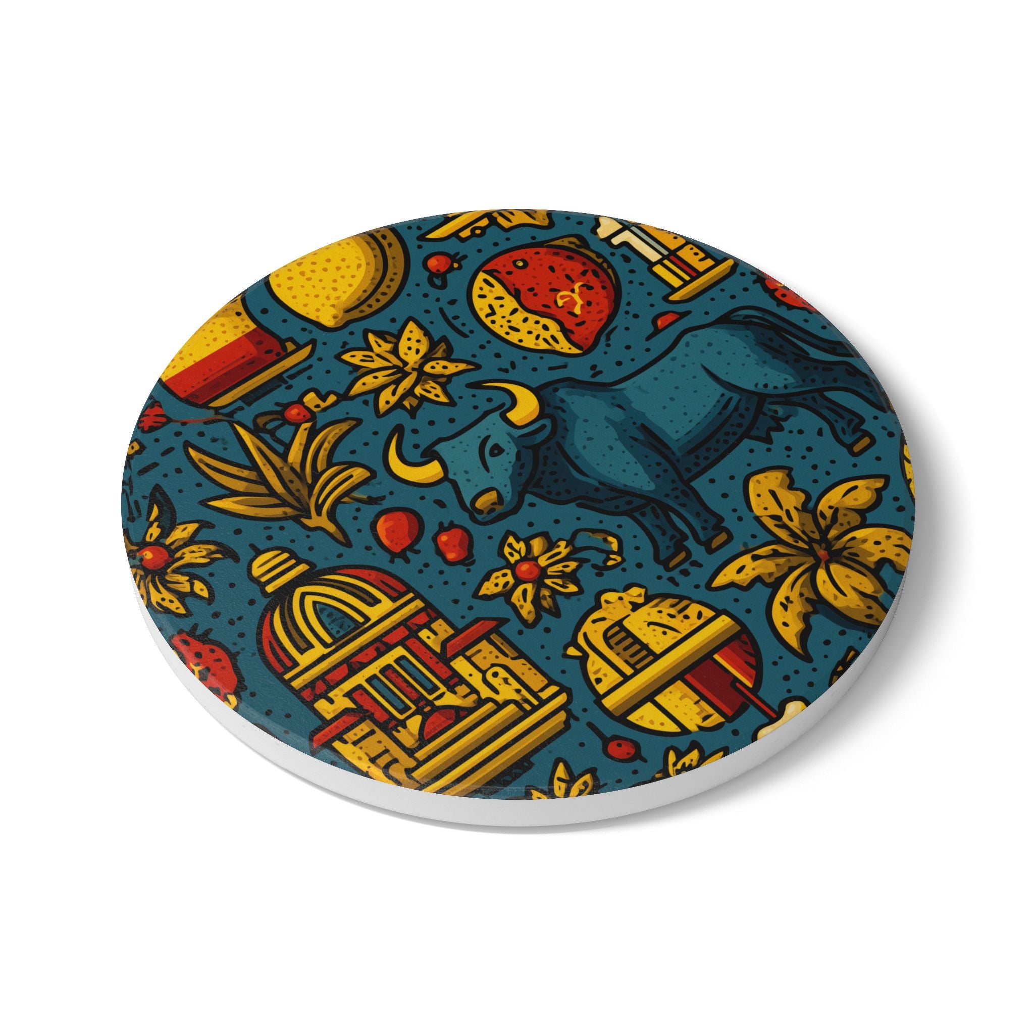 Vibrant Ceramic Coaster, Decorative Drink Coaster, Artistic Home Decor, Unique Gift, Kitchen Accessory, Party Tableware