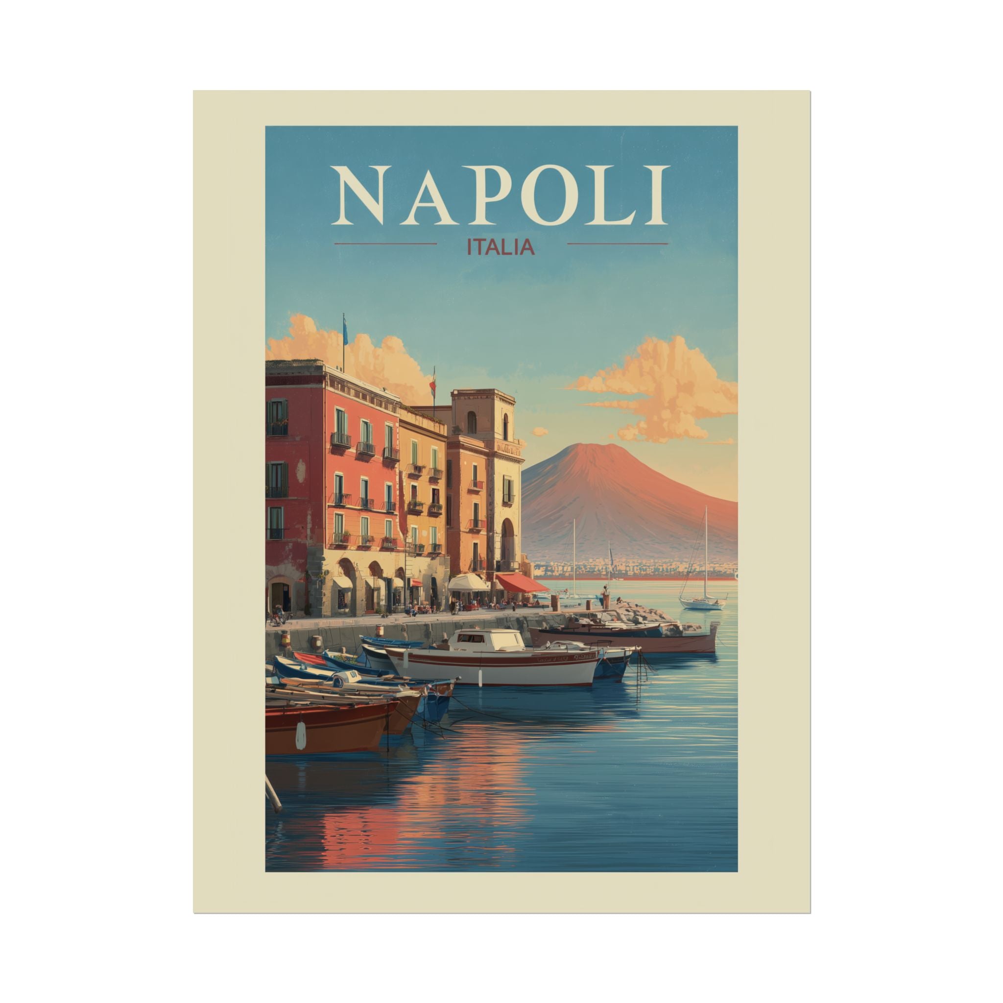 Naples Golden Hour: Vintage Italian Coastal Poster, Mediterranean Waterfront Landscape   |    Custom Orders Available