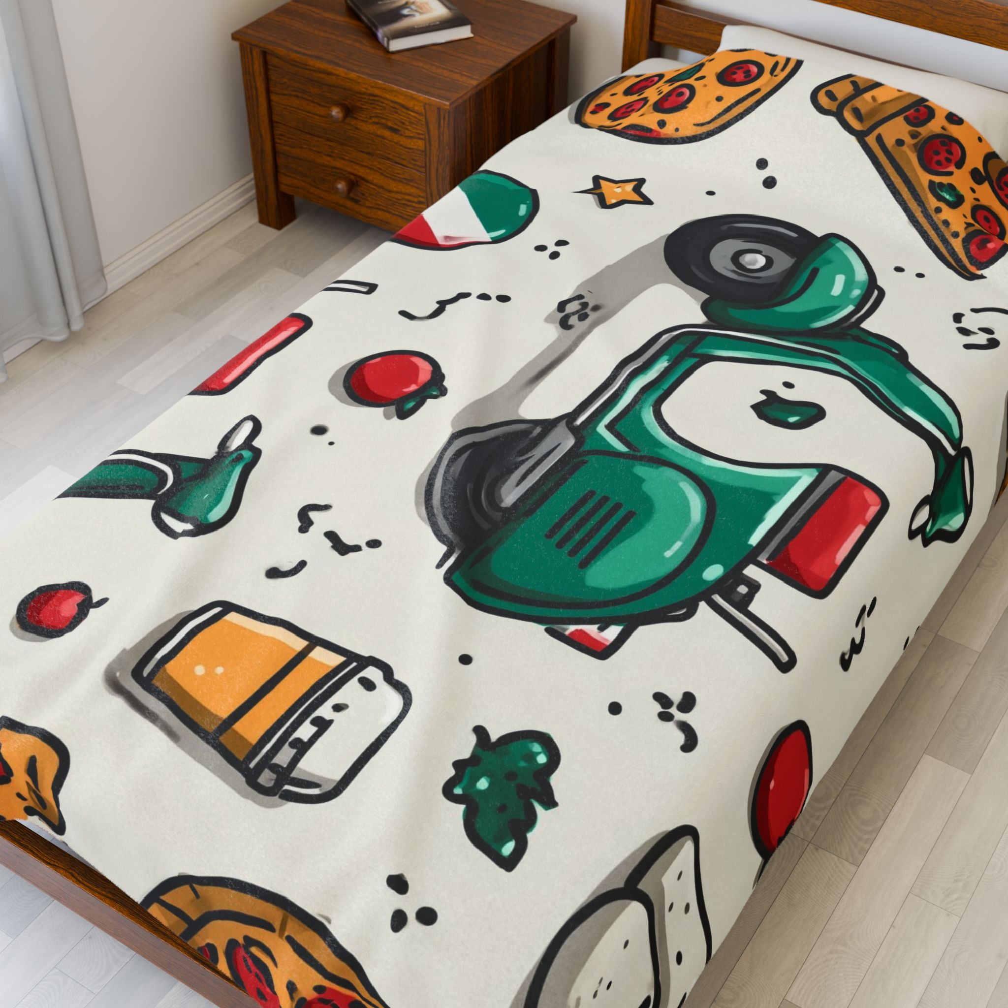 Plush Blanket Italian Vespa Doona Cover, Velveteen Bedspread Quilt, Cozy Bedroom Decor Gift, Home Textiles, Vintage Transportation Bedding