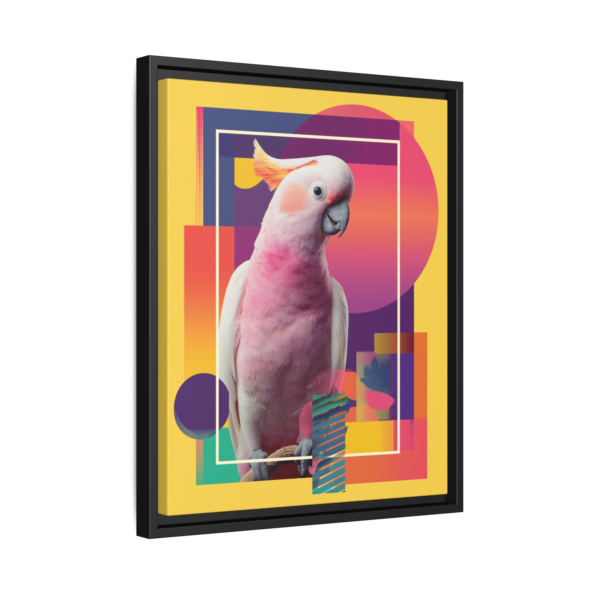 Framed Print, Cockatoo Abstract Geometric Wall Art, Matte Canvas, Colorful Bird Poster, Modern Home Decor, Tropical Animal Painting, Unique