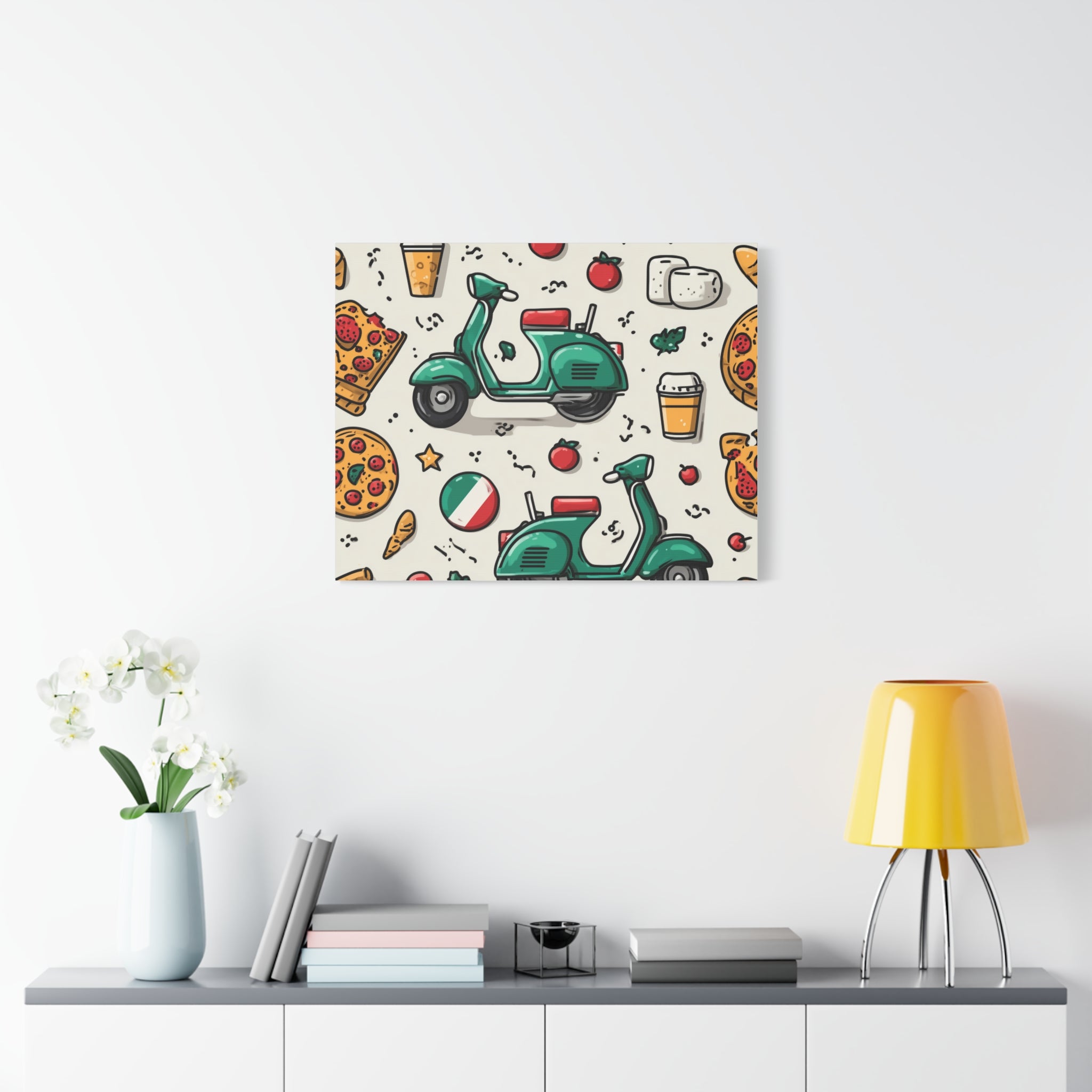 Vibrant Travel Nostalgia Canvas Art, Scooter Decor, Foodie Wall Art, Fun Home Decor, Gift for Adventurers, Kitchen Wall Hanging