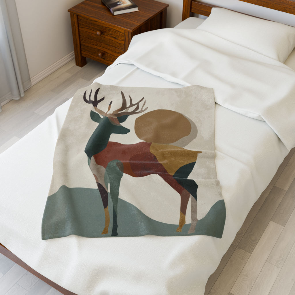 Plush Blanket, Geometric Earthen Toned Deer, Modern Decor, Cozy Home Accent, Gift for Nature Lover, Holiday Christmas Throw, Warm Fleece