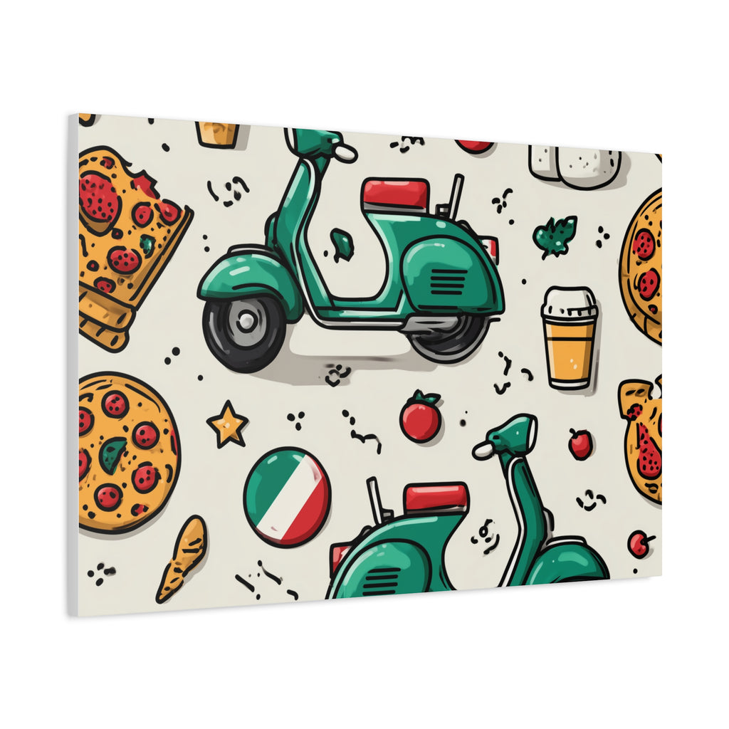 Vibrant Travel Nostalgia Canvas Art, Scooter Decor, Foodie Wall Art, Fun Home Decor, Gift for Adventurers, Kitchen Wall Hanging