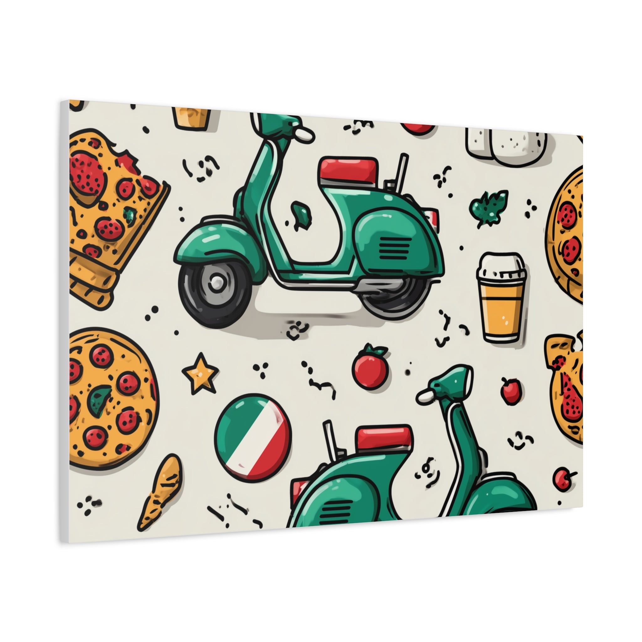 Vibrant Travel Nostalgia Canvas Art, Scooter Decor, Foodie Wall Art, Fun Home Decor, Gift for Adventurers, Kitchen Wall Hanging