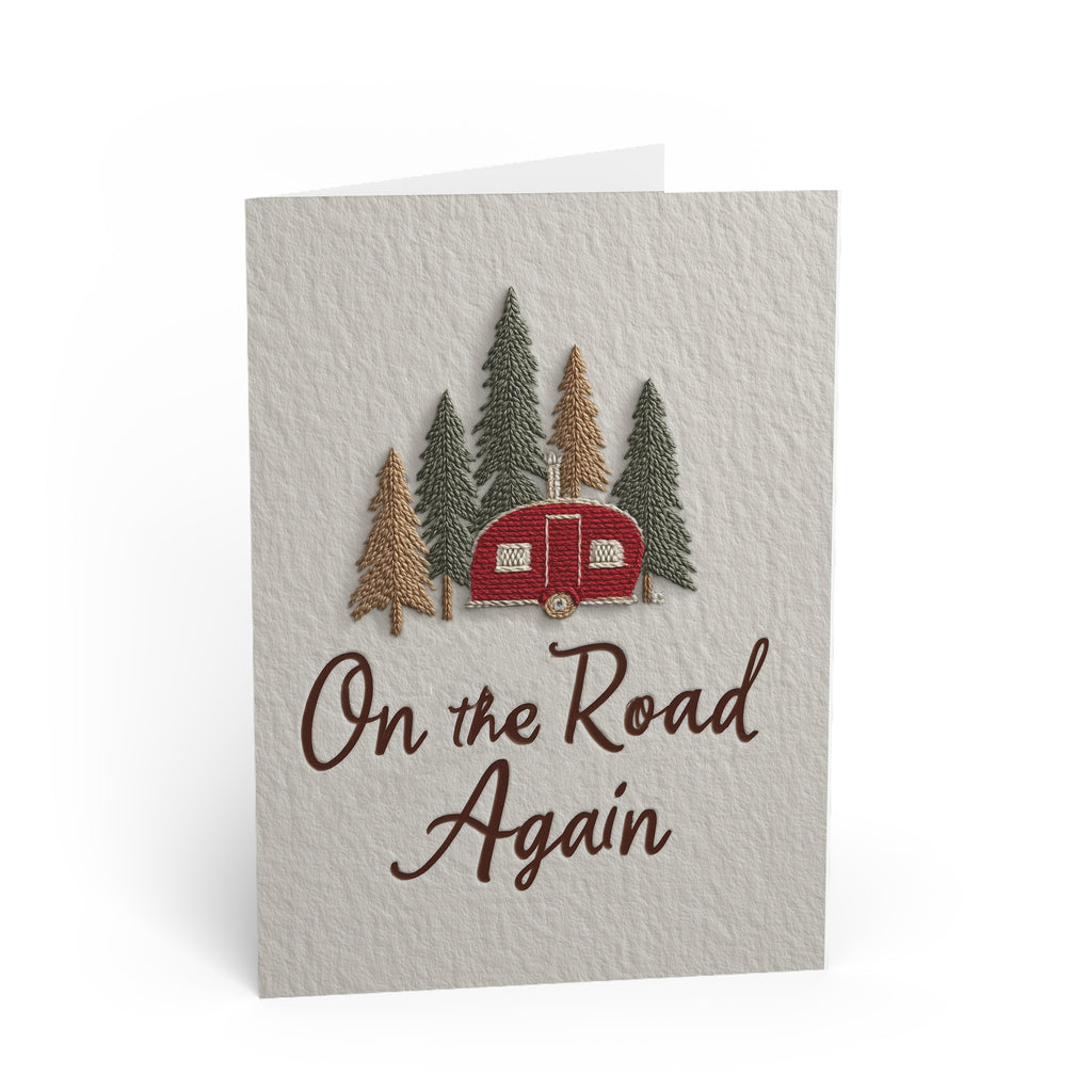 Copy of Camping Caravan Greeting Card — Retro Camper & Pine Trees Note Card
