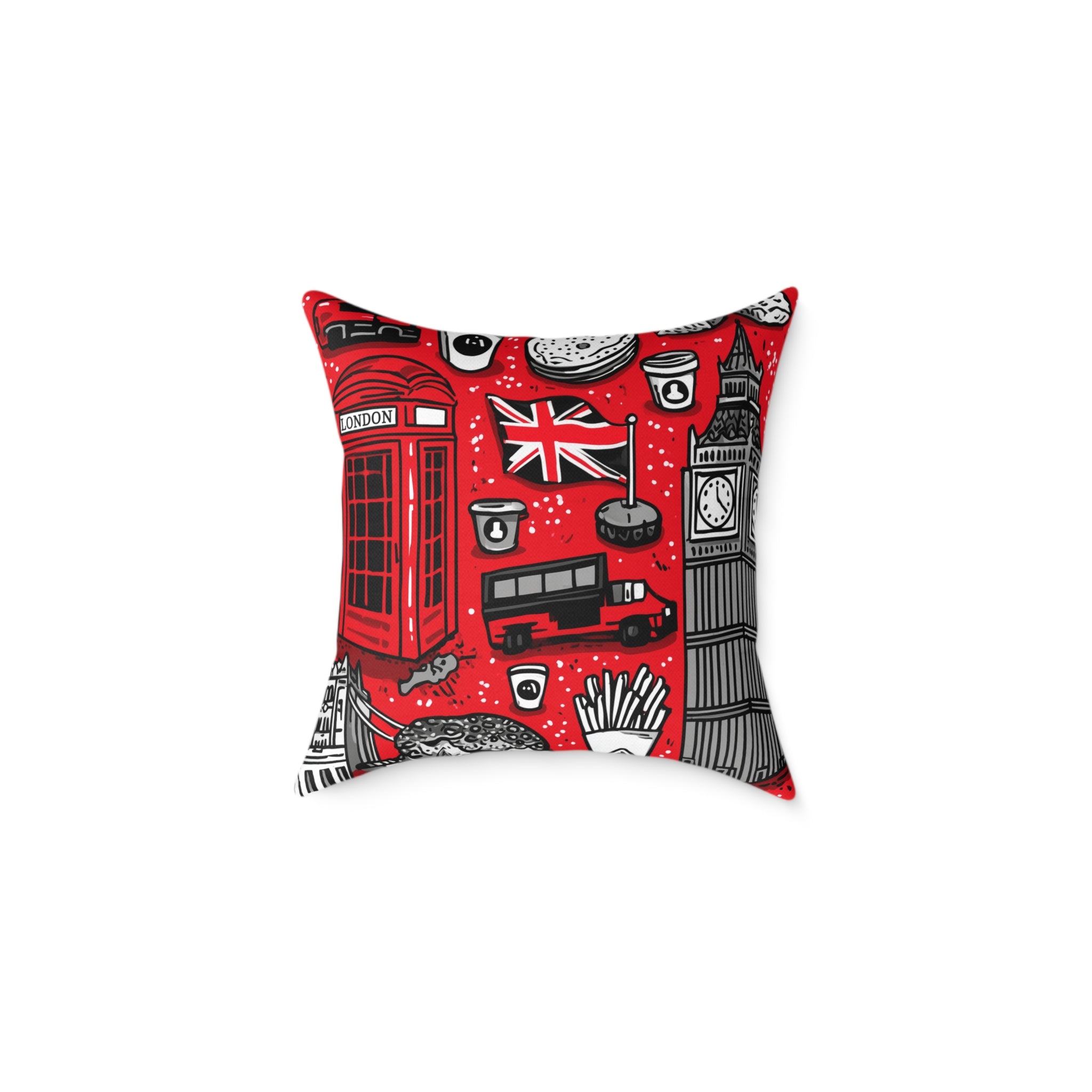 London-Themed Square Poly Canvas Pillow, Unique Home Decor, Cozy Cushion for Travel Lovers, British Inspired Design, Gift for Her