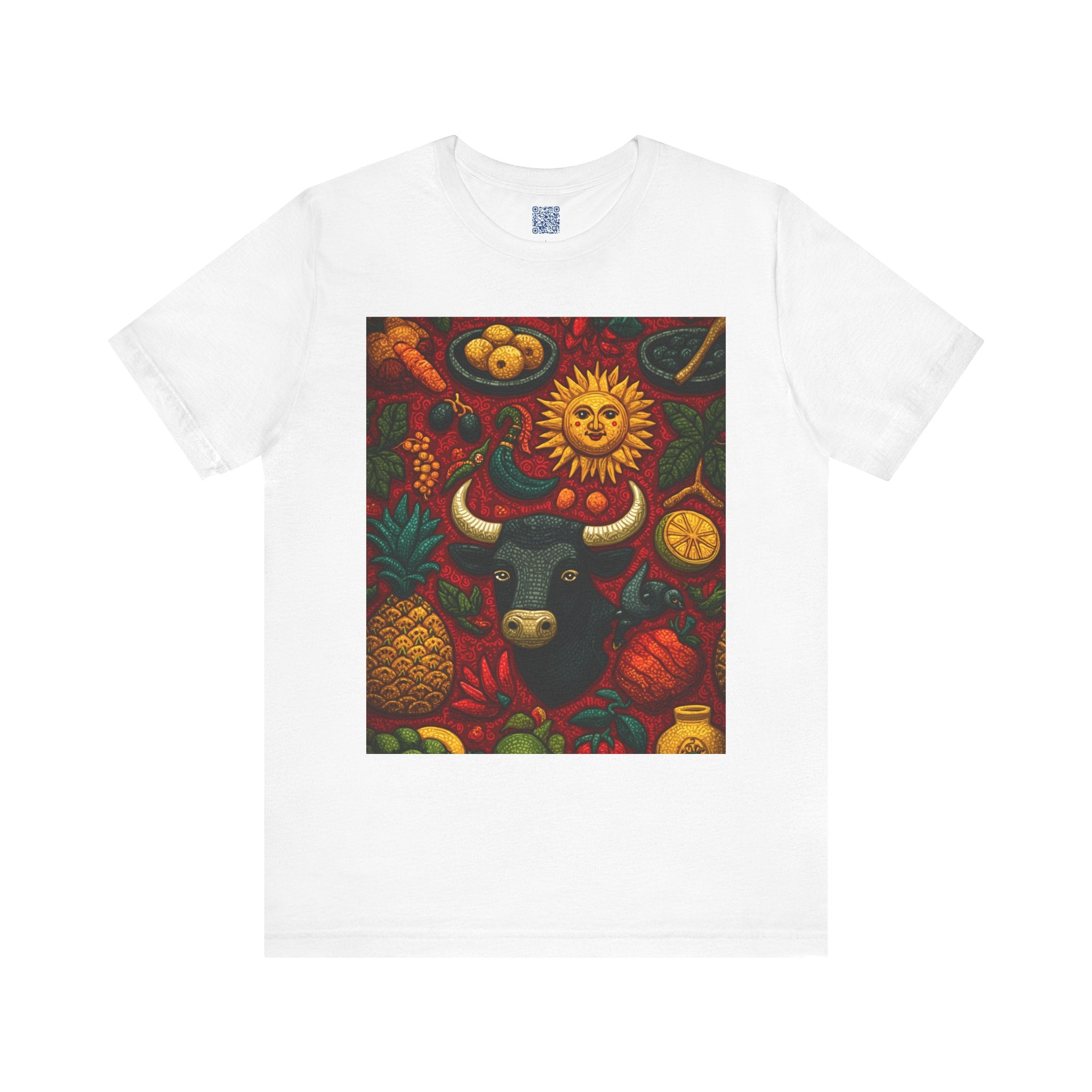 Vibrant Bull & Sun Graphic Tee, bohemian t-shirt, art-inspired top, zodiac apparel, gift for Taurus