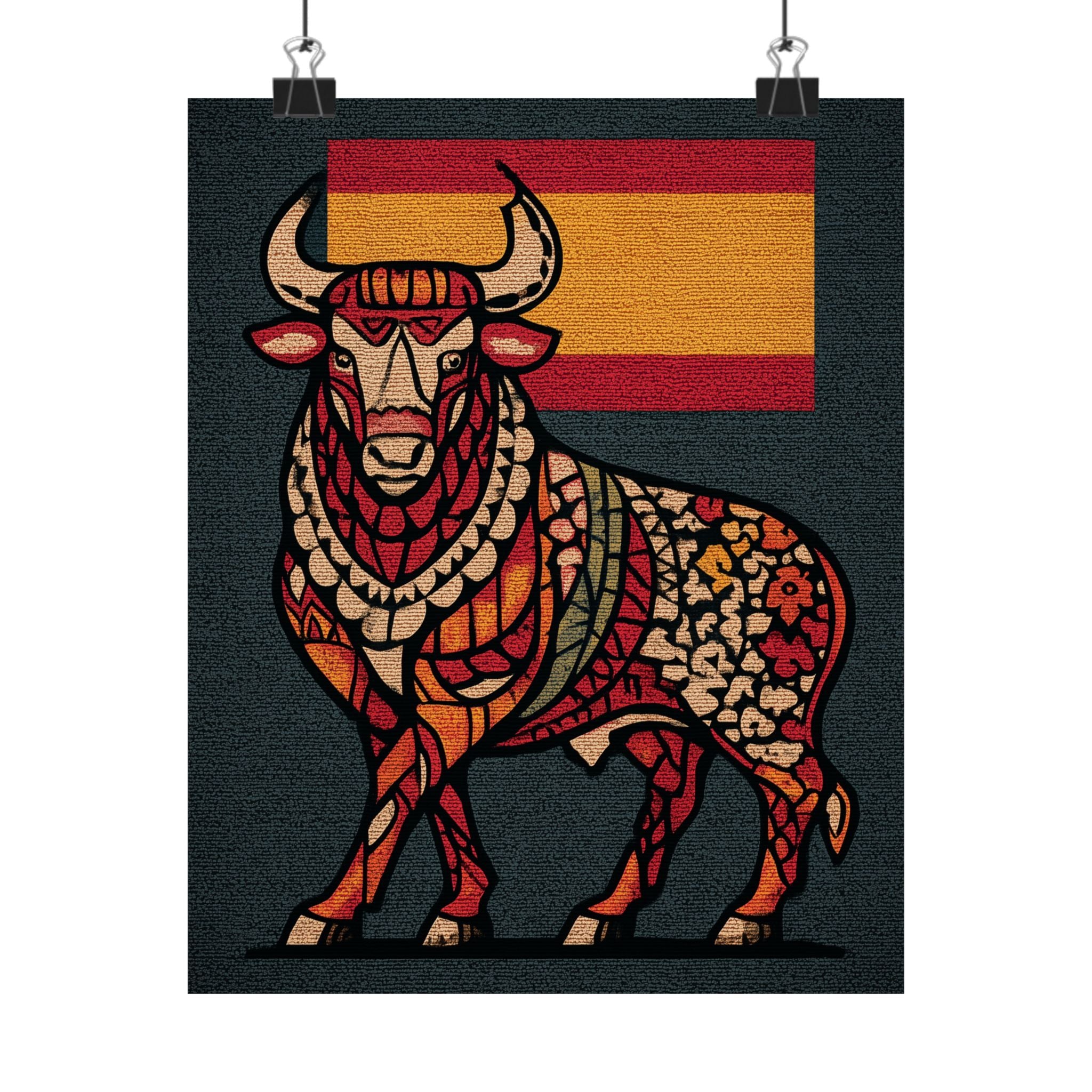 Vibrant Spanish Bull Poster, Colorful Art Print, Unique Wall Decor, Home Decoration, Gift for Art Lovers, Celebratory Decor