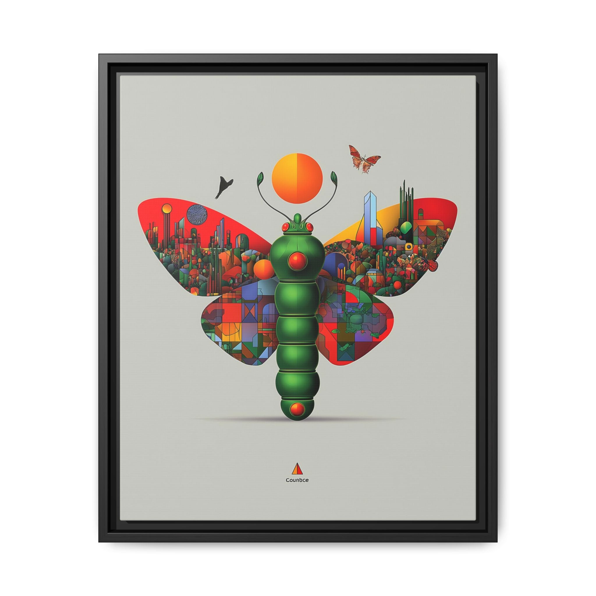 Urban Metamorphosis Framed Print: Geometric Cityscape Butterfly, Digital Surrealism Collage   |  Custom Orders Available