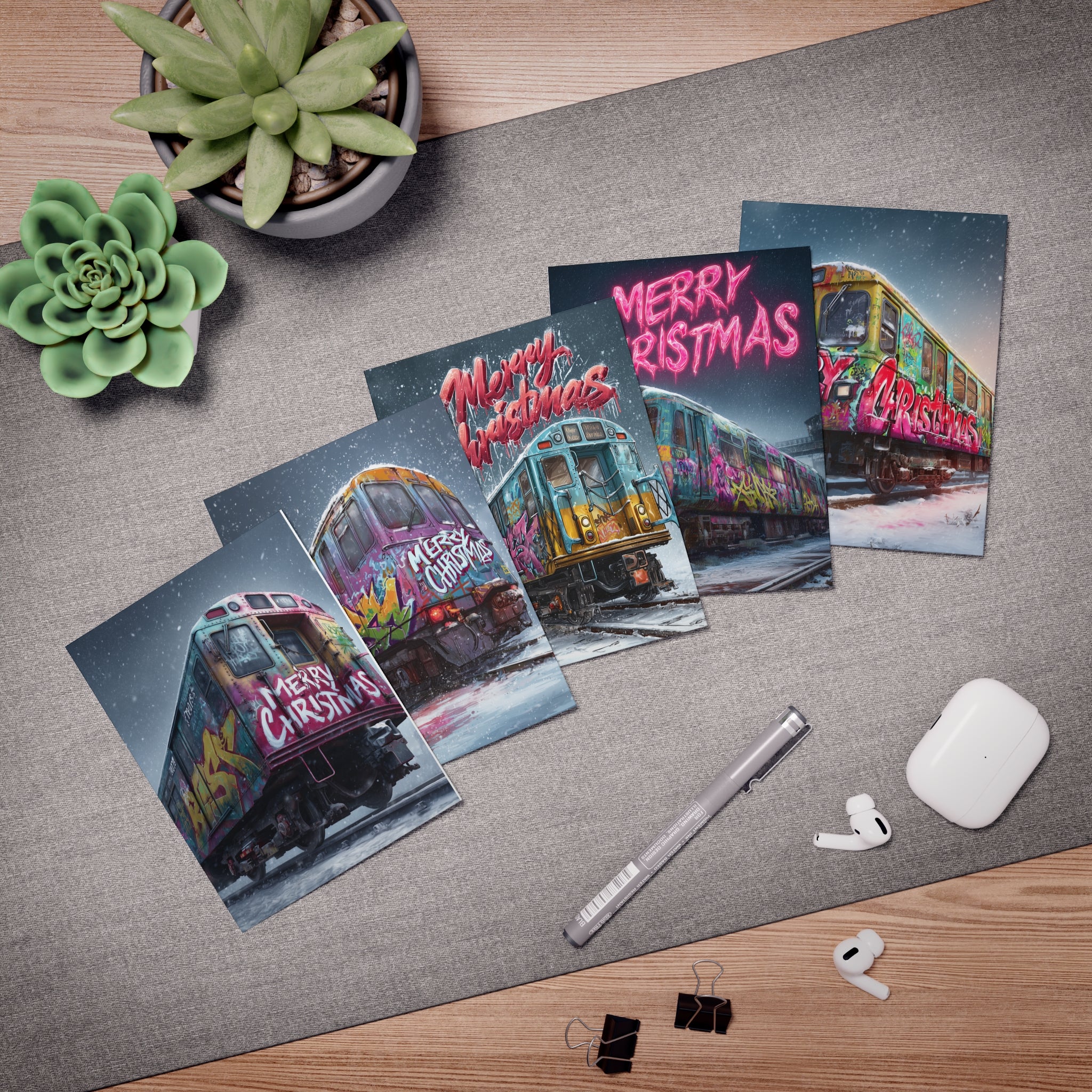 Christmas Graffiti Train Greeting Cards (5-Pack)
