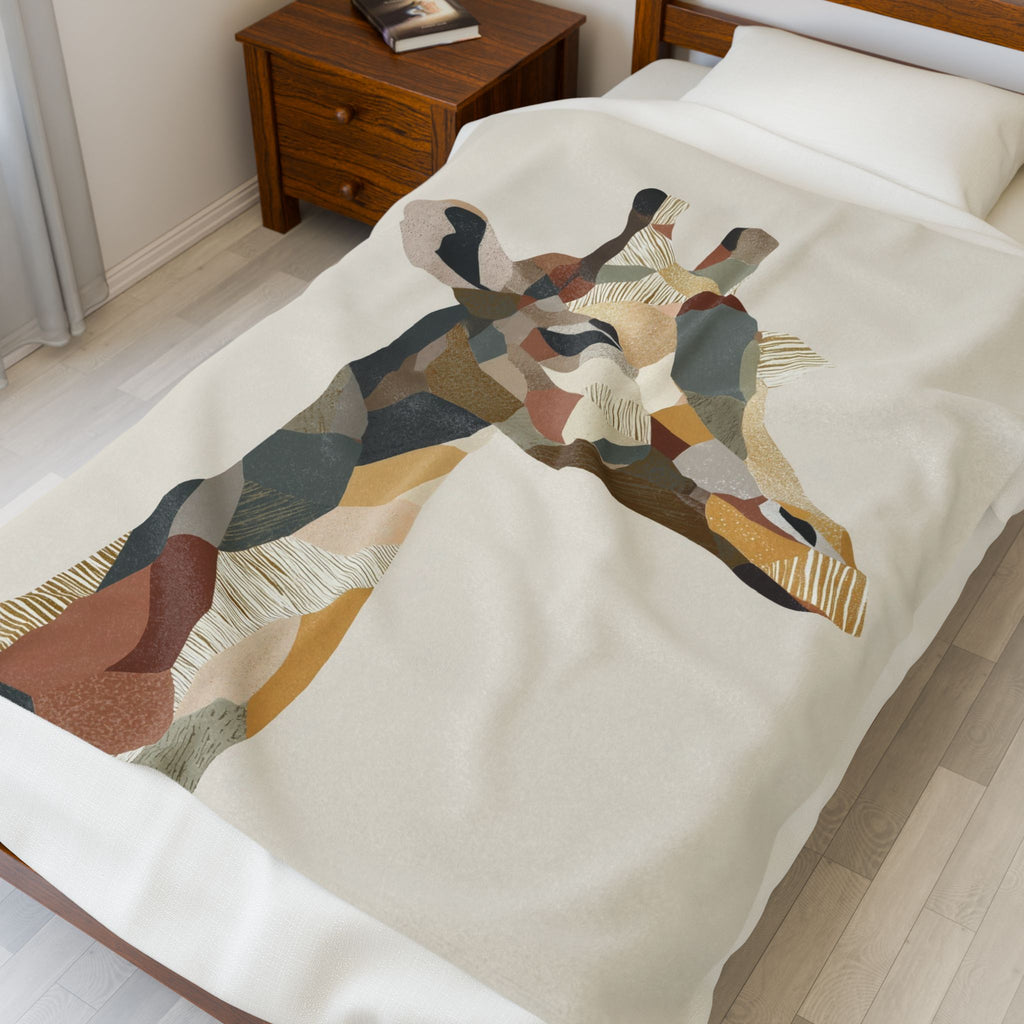 Velveteen Plush Blanket Geometric Abstract Pastel Earthen Toned Giraffe, Quilt Cover, Duvet, Doona, Home Decor, Bedroom Accessories, Gift