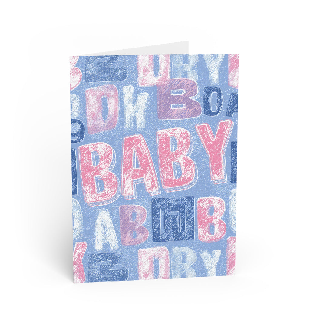 Baby Blocks Greeting Card — Pink & Blue New Baby Announcement Card
