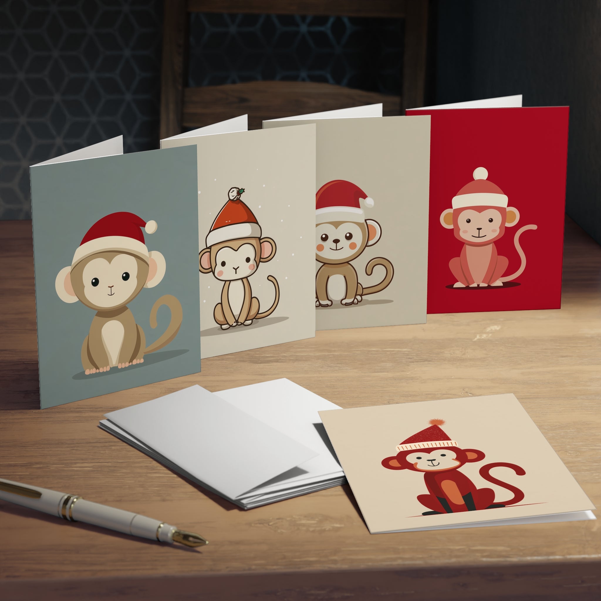 Cheerful Holiday Greeting Cards, Cute Monkey Cards for Christmas, Festive Note Cards, Animal-Themed Invitations, Fun Cards for Friends