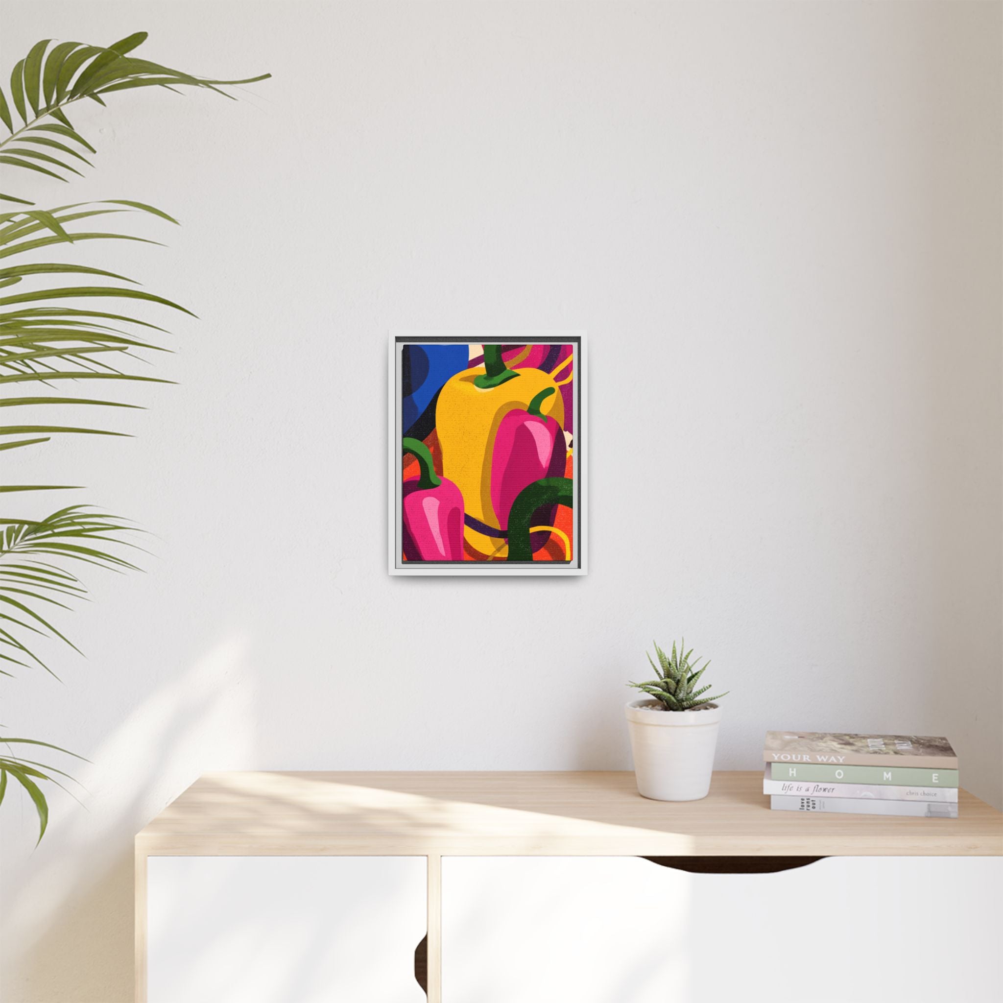 Canvas Art, Abstract Geometric Bell Peppers, Framed Wall Decor Print, Kitchen Wall Art, Modern Home Decor, Foodie Gift
