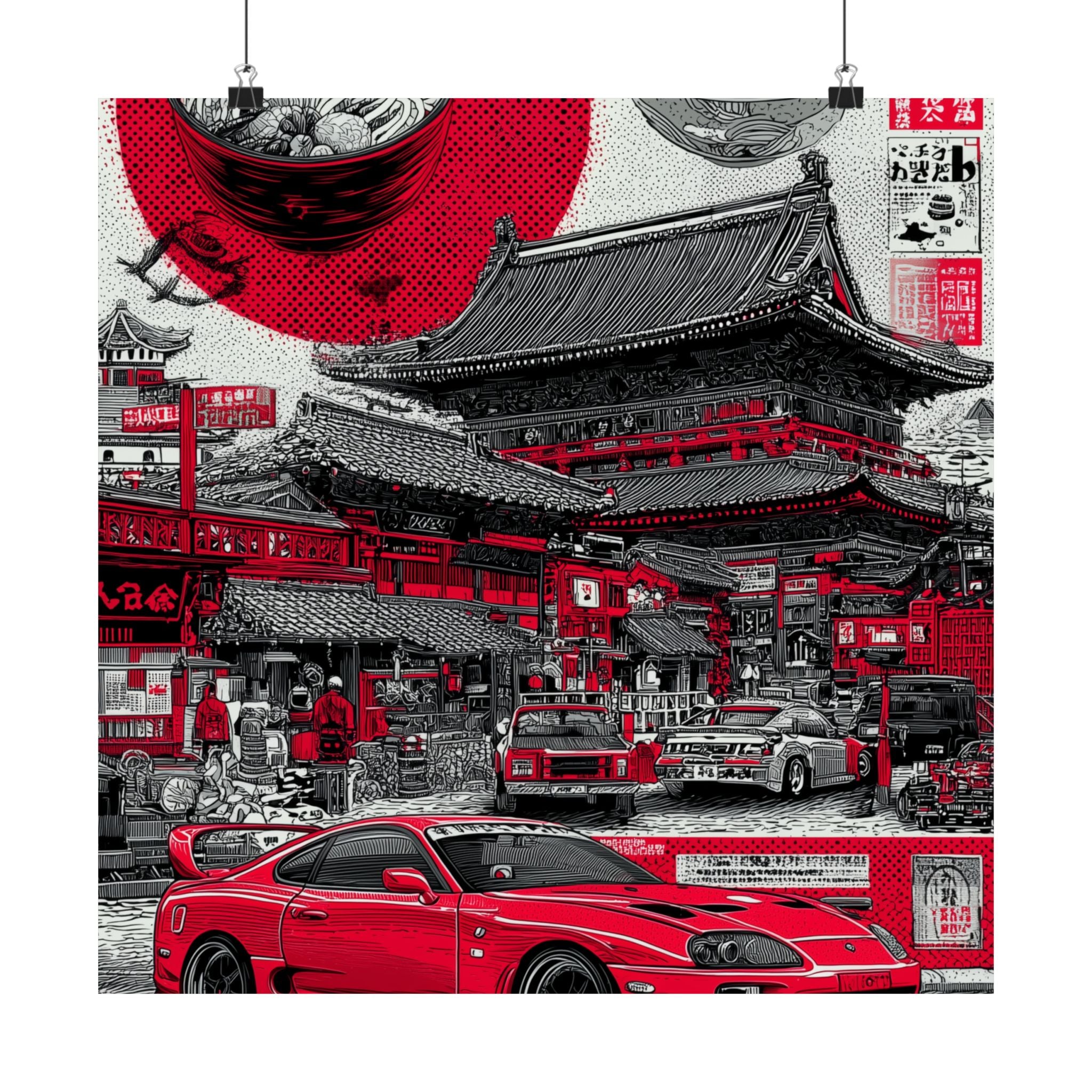 Vintage Japanese Art Poster, Retro Car Wall Art, Anime Room Decor, Japanese Culinary Culture Print, Gifts for Car Lovers