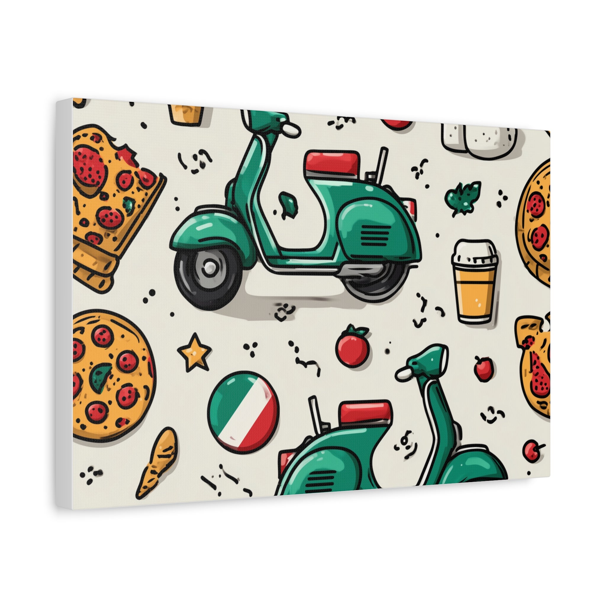 Vibrant Travel Nostalgia Canvas Art, Scooter Decor, Foodie Wall Art, Fun Home Decor, Gift for Adventurers, Kitchen Wall Hanging