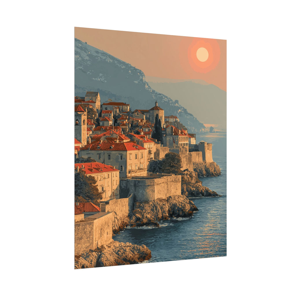 Dubrovnik's Golden Hour: Medieval Coastal Cityscape, Adriatic Sunset Panorama   |    Custom Orders Available