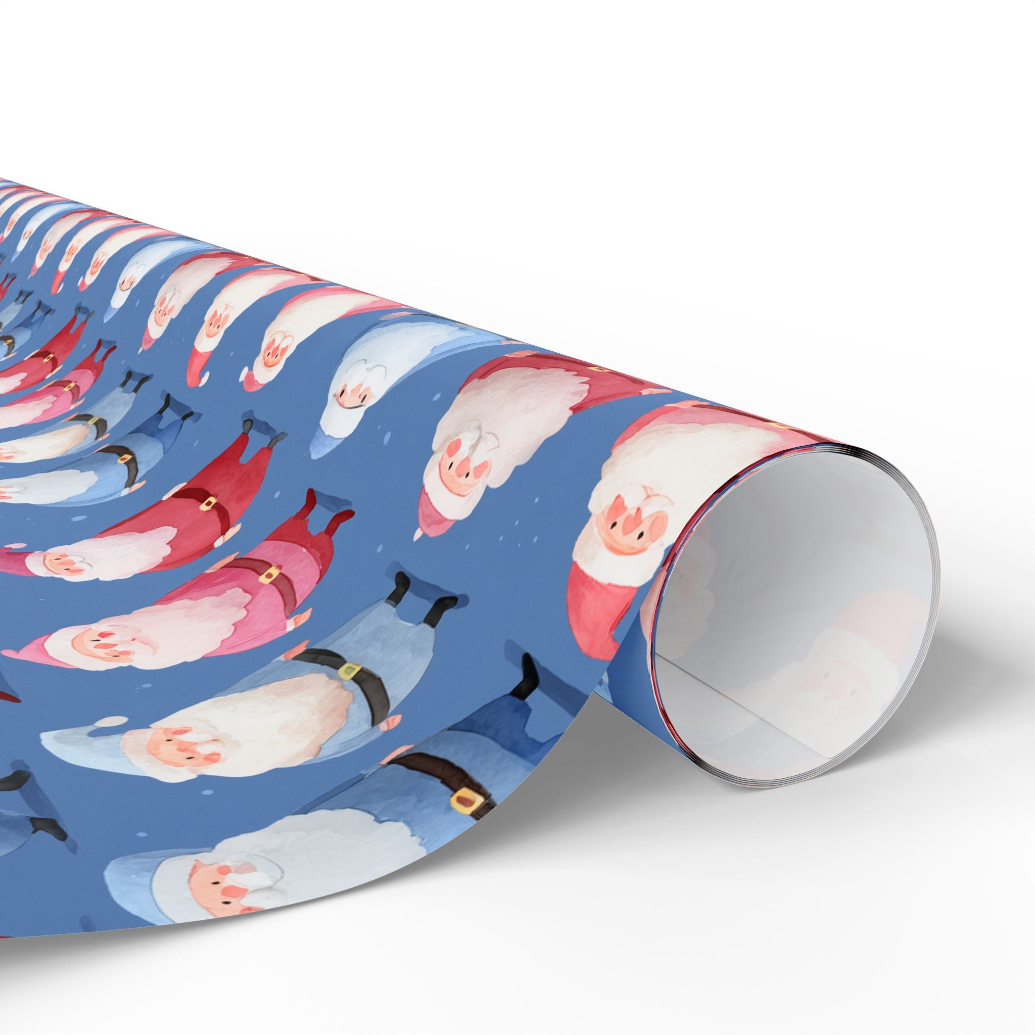 Santa Pattern Wrapping Paper Roll — Festive Blue Christmas Gift Wrap