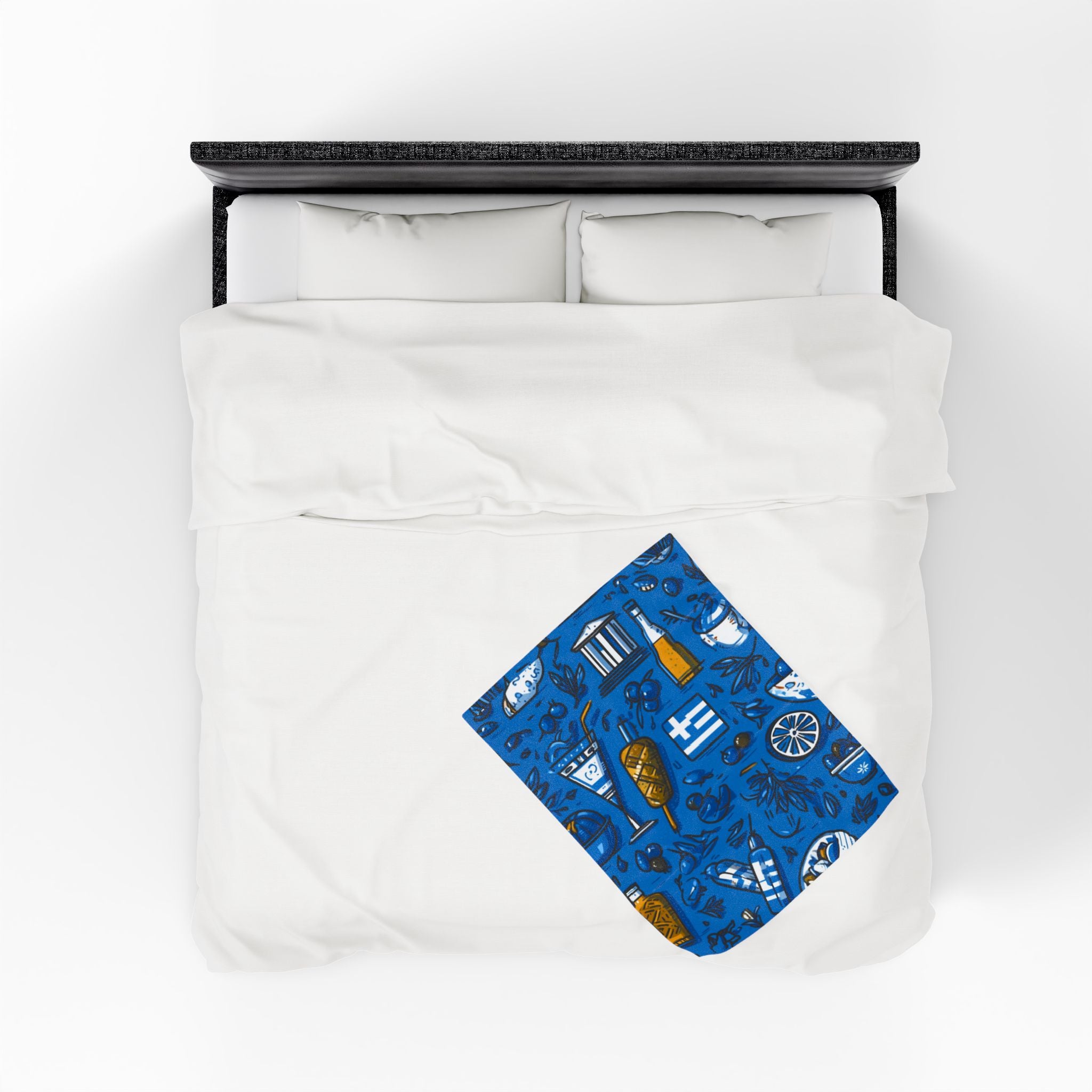 Greek Cultural Symphony Quilt Doona Duvet Cover : Aegean Blue Celebration, Mediterranean Graphic Design Mosaic   |   Custom Orders Accepted