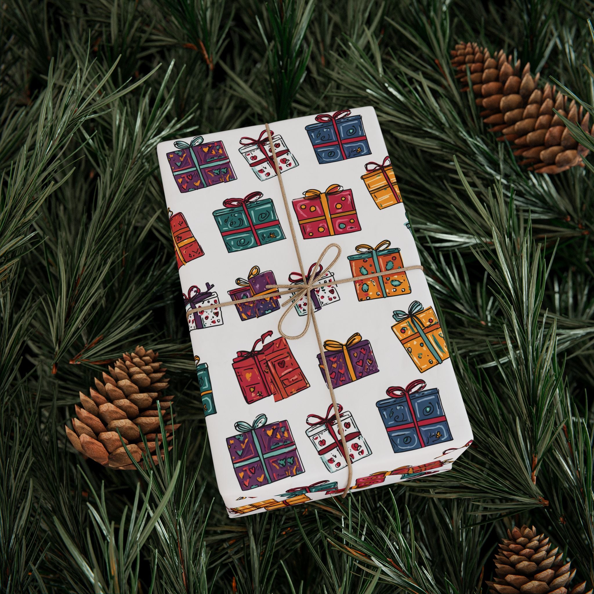 Gift Wrap Paper Roll — Colorful Hand-Drawn Presents Pattern
