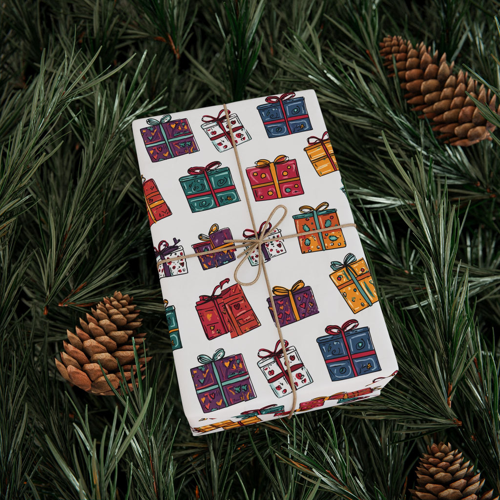 Gift Wrap Paper Roll — Colorful Hand-Drawn Presents Pattern
