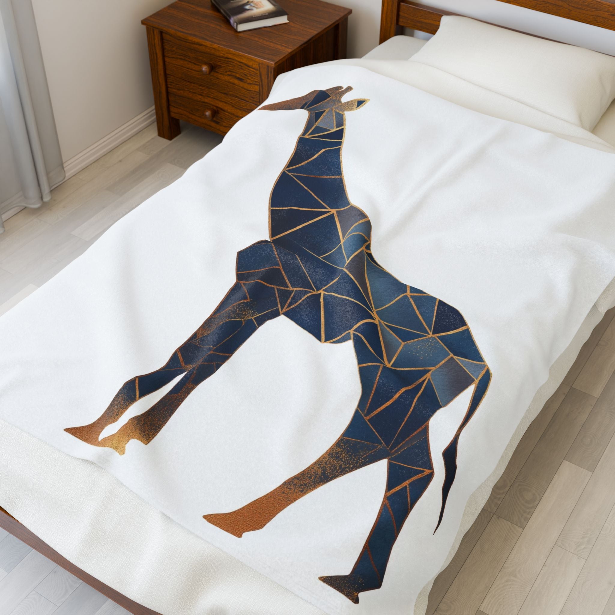 Geometric Giraffe Blanket : Triangular Mosaic, Modern Animal Art, Navy Blue Abstract Silhouette   |  Personalized & Custom Orders Available