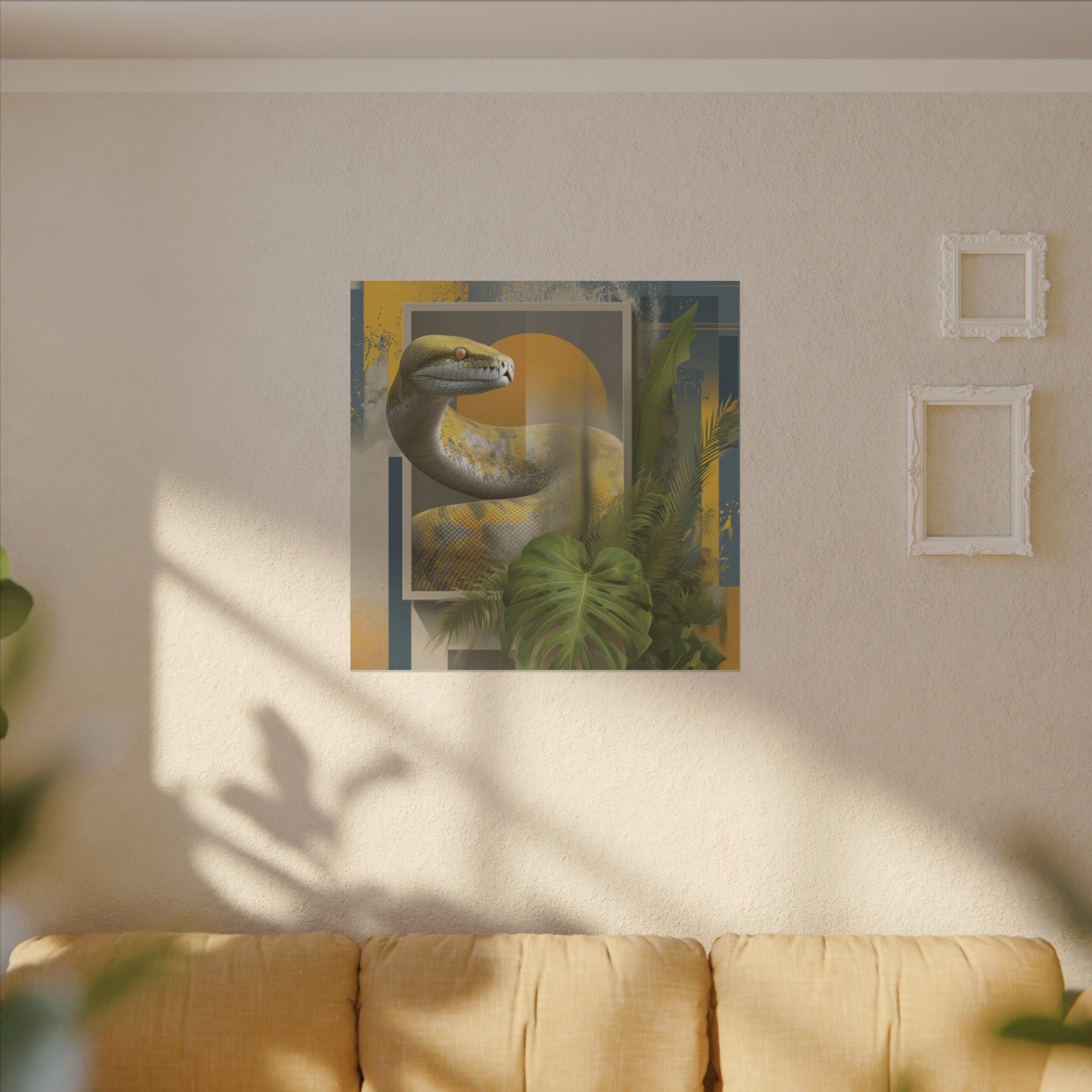 Serpent's Geometric Symphony: Tropical Python Illustration, Modern Graphic Design   |    Custom Orders Available