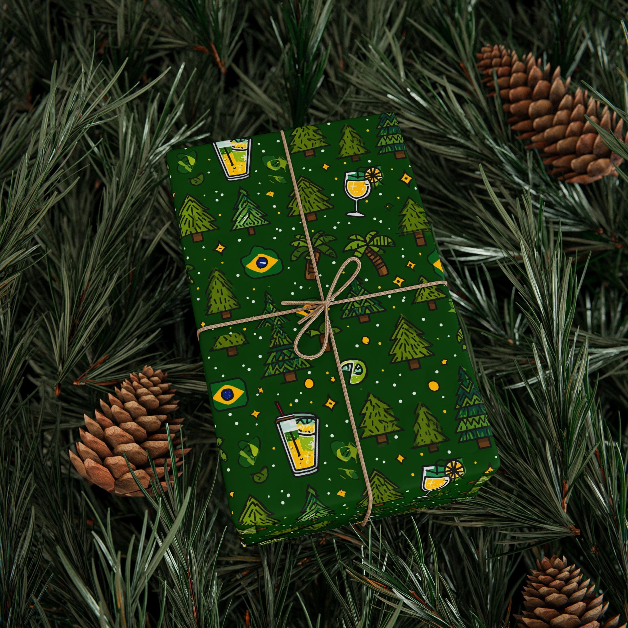Brazillian Brazil Wrapping Paper Roll — Festive Green Holiday Gift Wrap