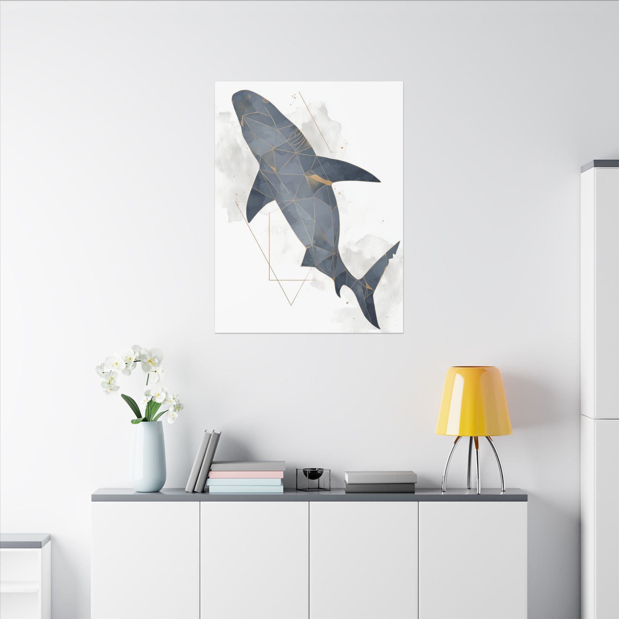 Apex Predator: Geometric Marine Portrait, Triangular Mosaic Design, Blue-Gray Shark Art   |  Personalized & Custom Orders Available