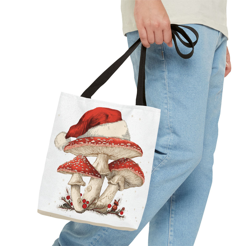 Whimsical Mushroom Christmas Tote Bag (AOP)  |  Stoner Gifts , Magic Mushrooms