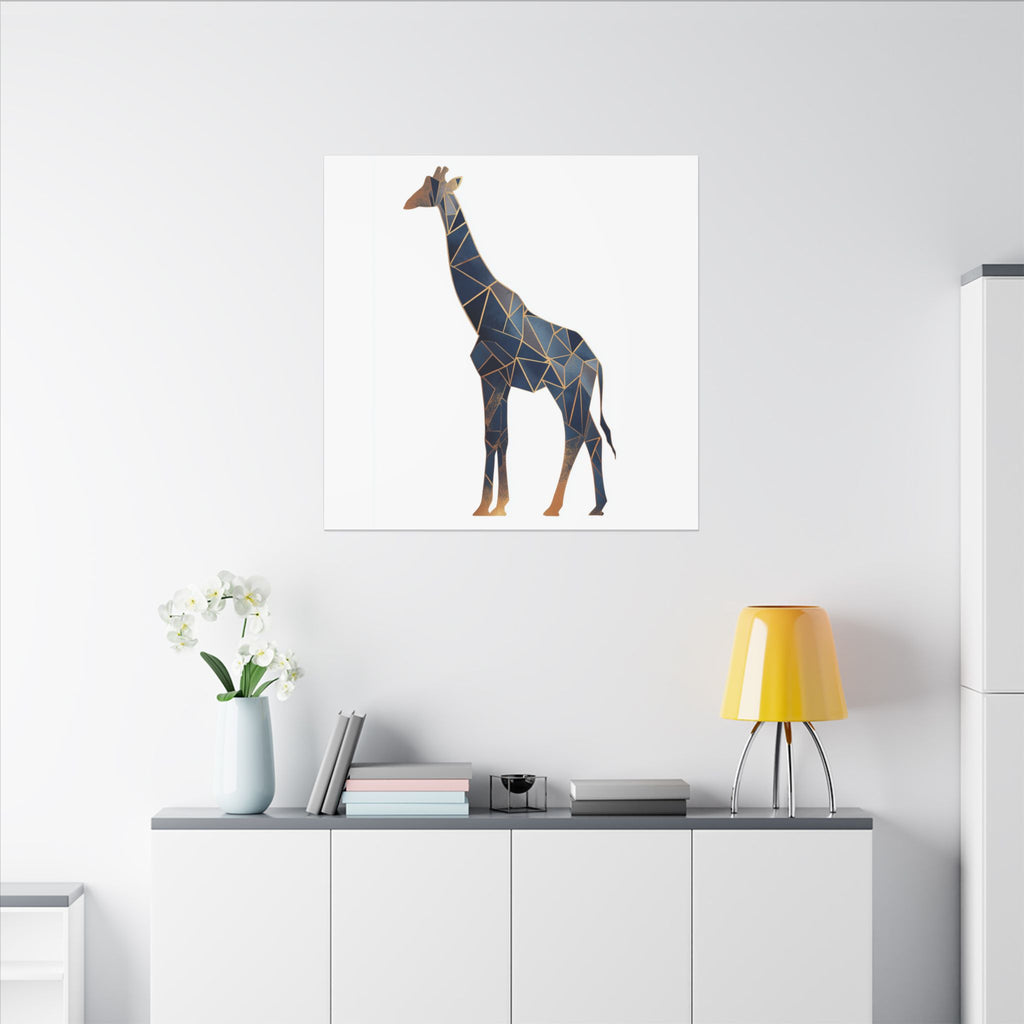 Prismatic Giraffe: Geometric Wildlife Art, Modern Mosaic Deconstruction, Angular Blue and Bronze Composition   |  Personalized & Custom
