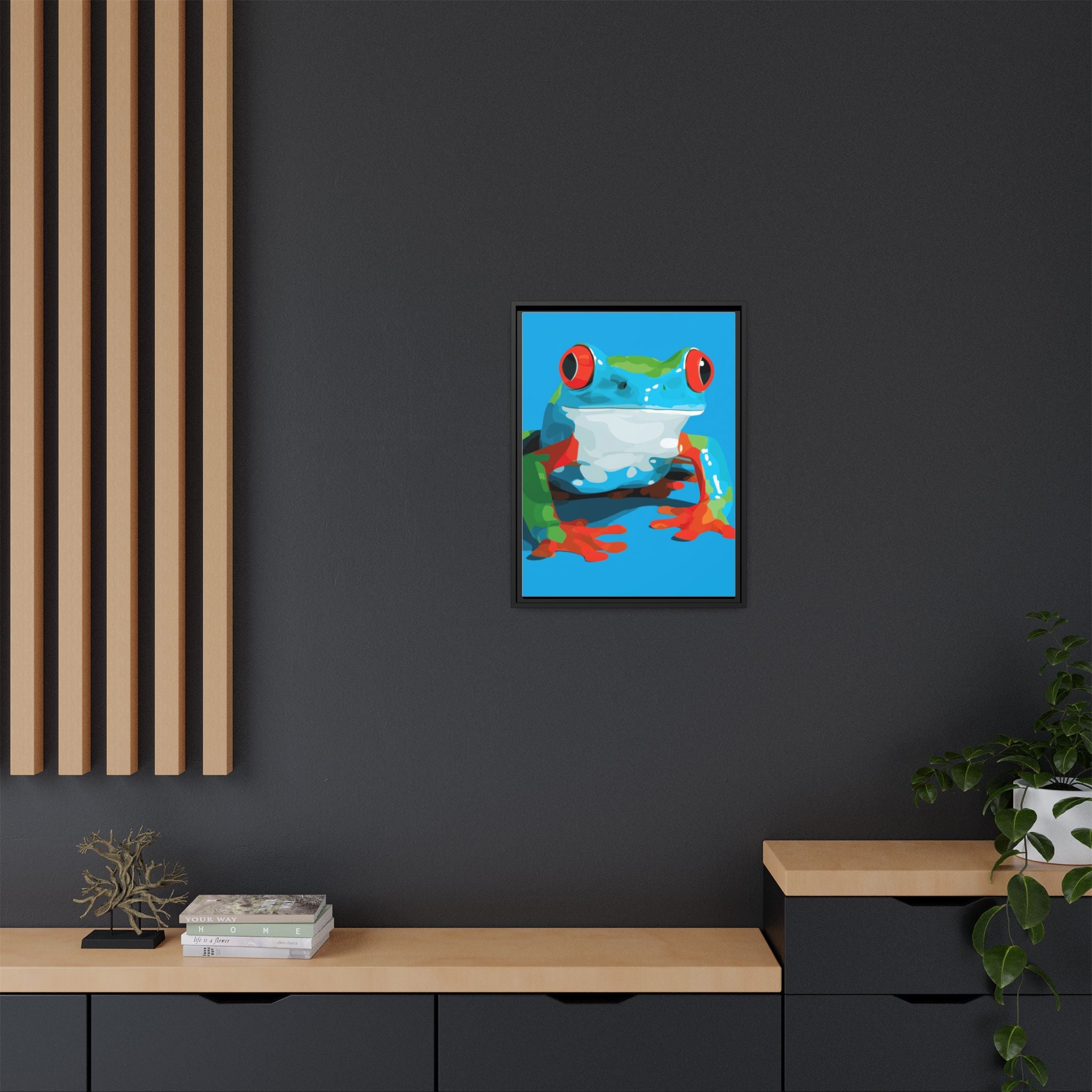 Red-Eyed Green Tree Frog Framed Print : Graphic Design, Pop Art Amphibian Portrait   |  Personalized & Custom Orders Available