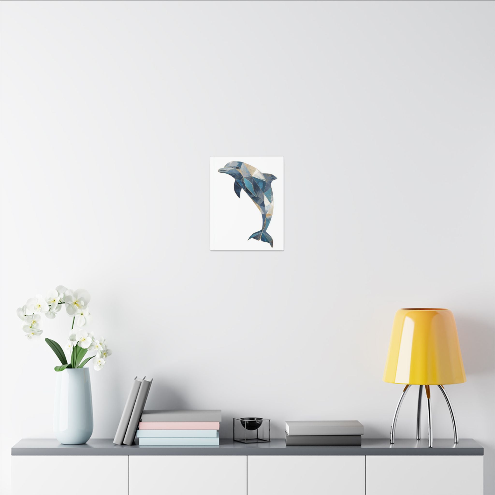 Canvas Print, Geometric Abstract Dolphin Gold Accented Art, High Quality Wall Decor, Nautical Sea Theme, Coastal Home Decor, Ocean Animal