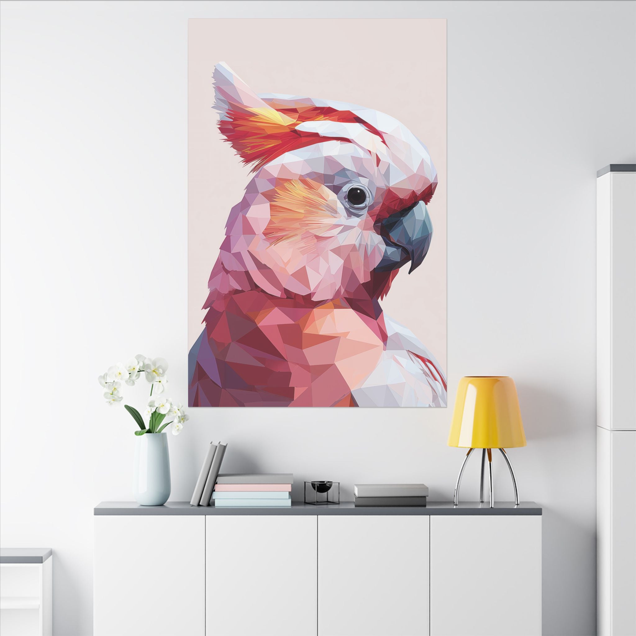Polygonal Parrot: Low-Poly Digital Art, Geometric Cockatoo Portrait   |    Custom Orders Available