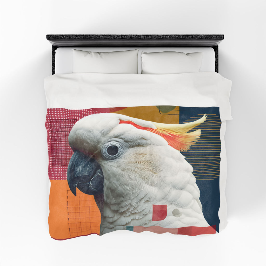 Cockatoo in Geometric Harmony Quilt Cover, Doona Cover, Duvet : Wildlife Art Print, Modern Abstract Decor   |    Custom Orders Available