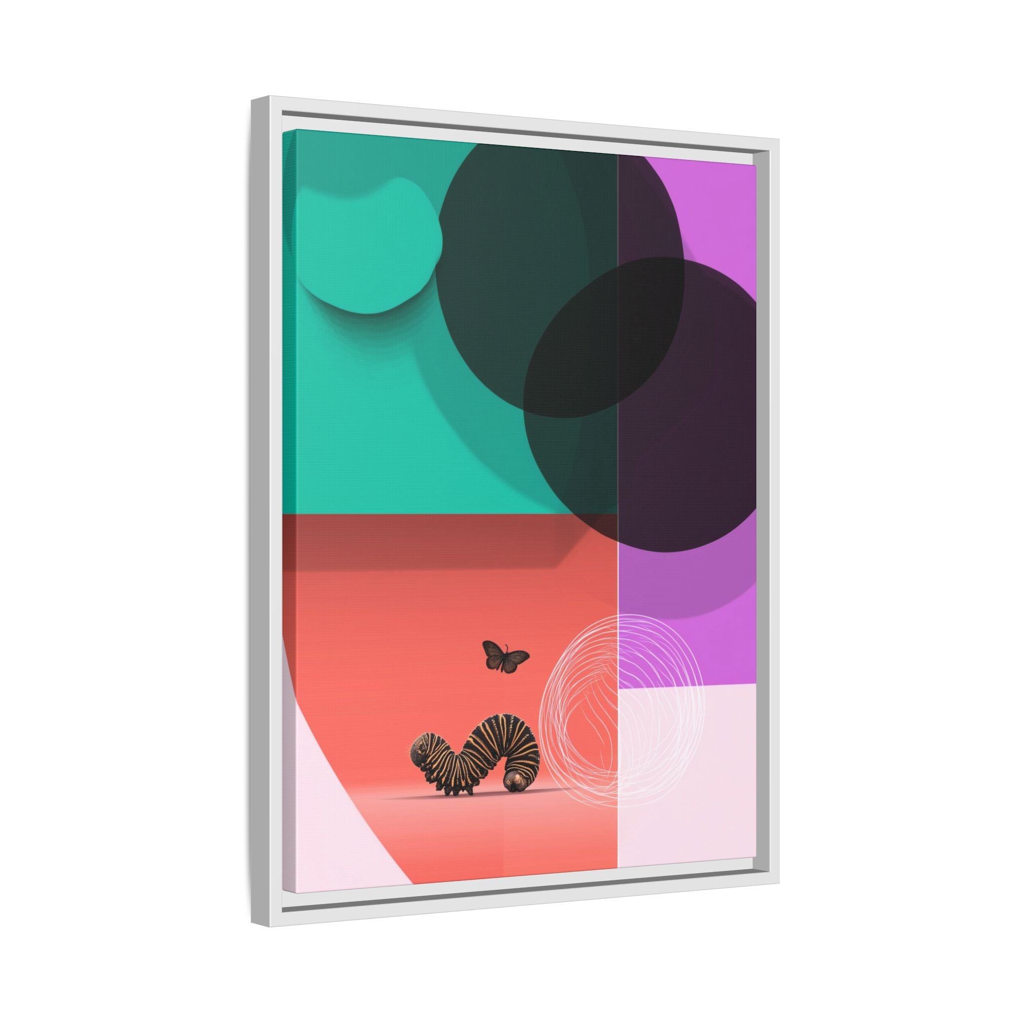 Striped Caterpillar and Butterfly Framed Print , Mid-Century Modern Color Blocks   |  Personalized & Custom Orders Available
