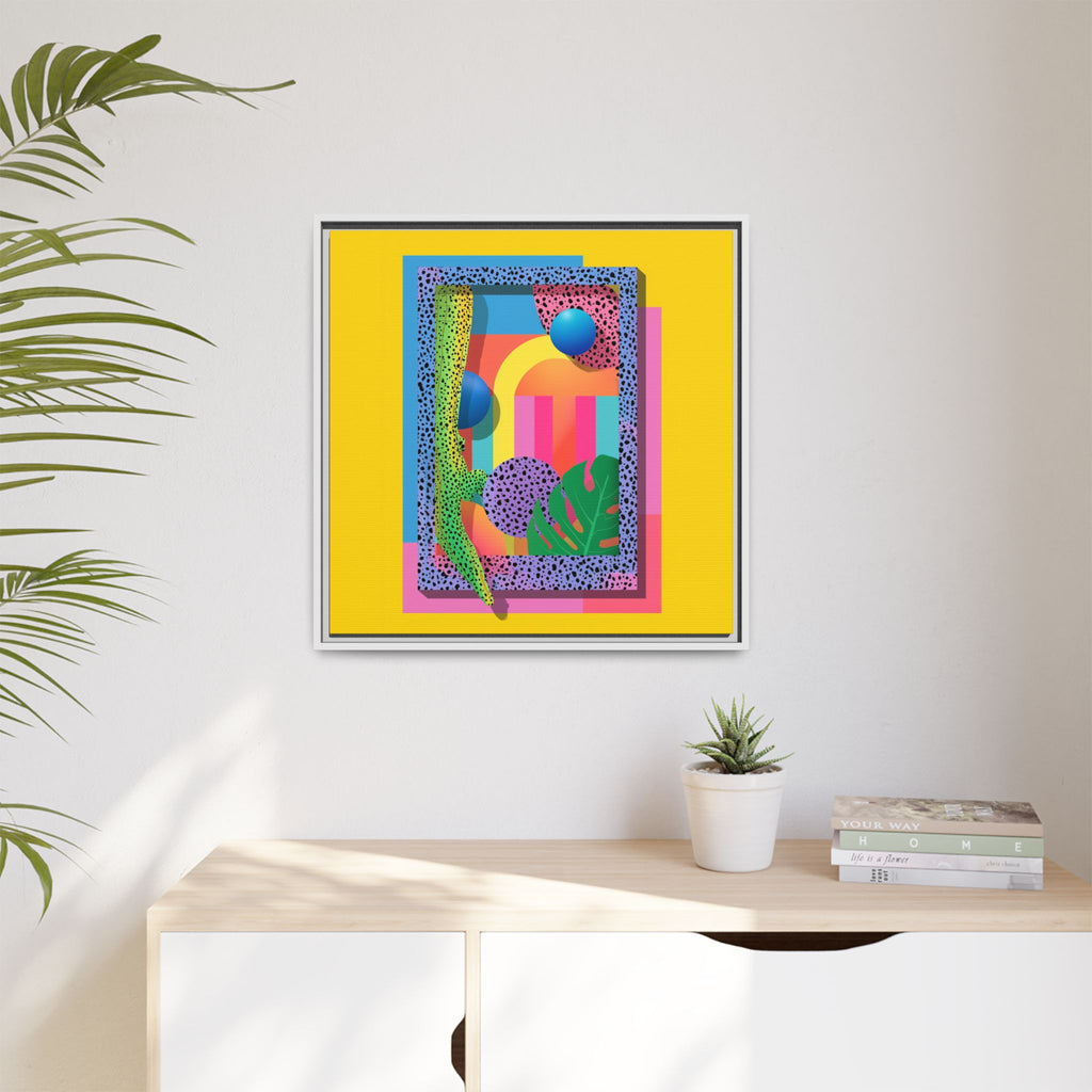 Geometric Rhythms: Abstract Layers of Color, Dimensional Shapes and Tropical Elements, Vibrant Modern Art Composition   |   Custom Orders