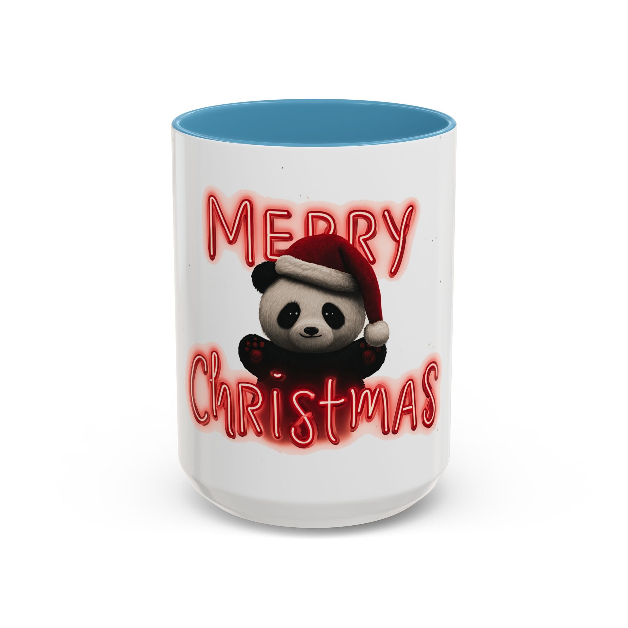 Holiday Panda Cheer: Festive Cartoon Christmas Graphic, Neon Typography Design, Cute Animal Illustration