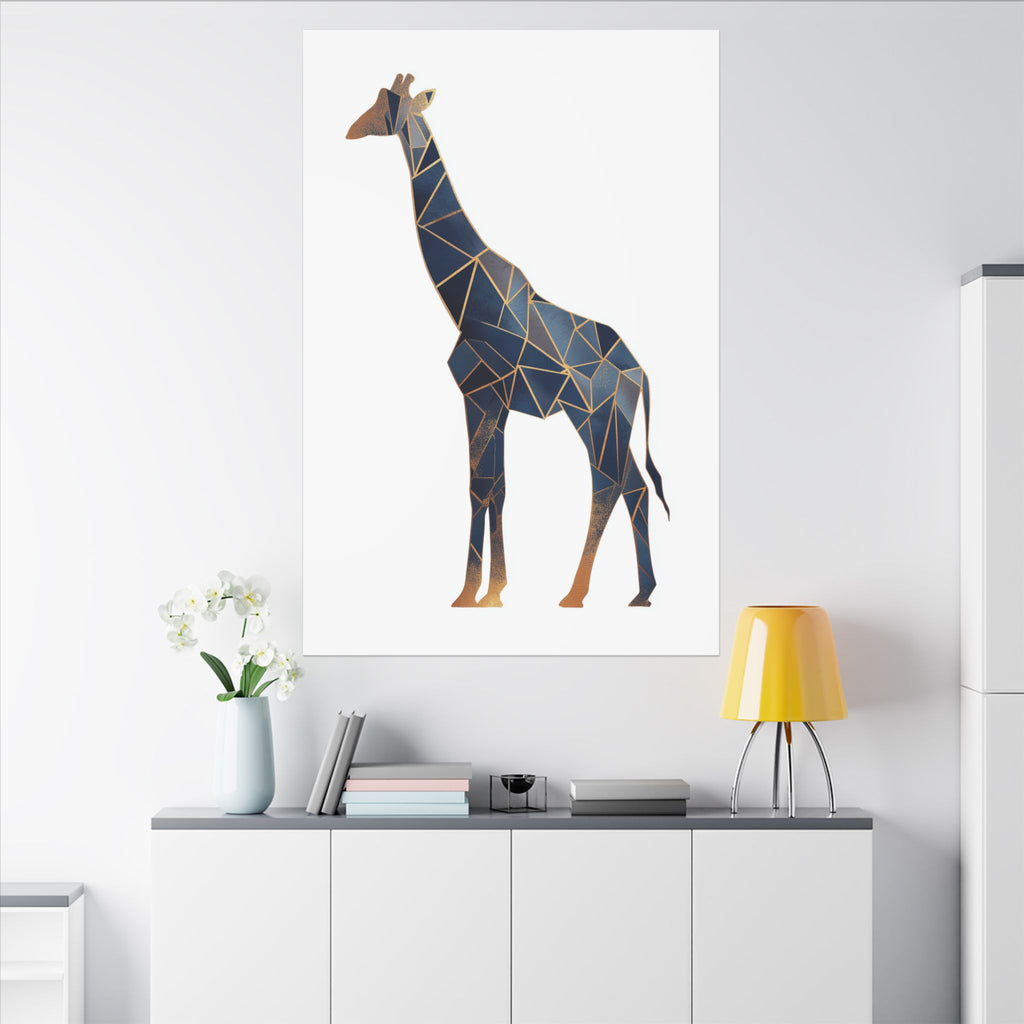 Prismatic Giraffe: Geometric Wildlife Art, Modern Mosaic Deconstruction, Angular Blue and Bronze Composition   |  Personalized & Custom