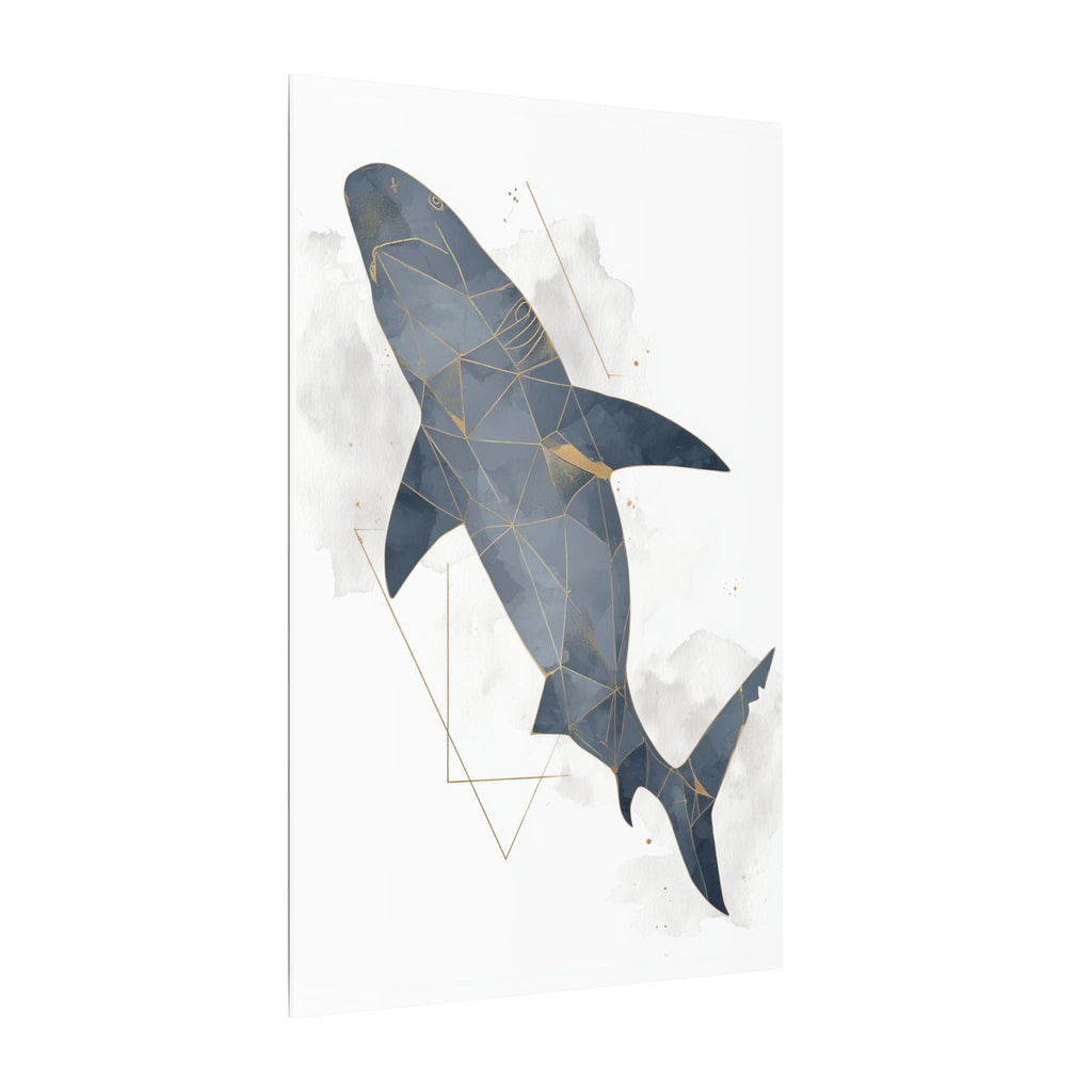 Apex Predator: Geometric Marine Portrait, Triangular Mosaic Design, Blue-Gray Shark Art   |  Personalized & Custom Orders Available