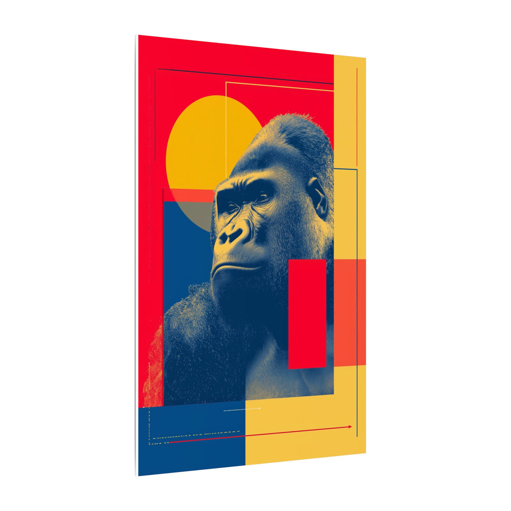 Regal Primate: Geometric Pop Art Portrait, Blue and Yellow Gorilla Graphic, Contemporary Wildlife Design   |  Personalized & Custom Orders
